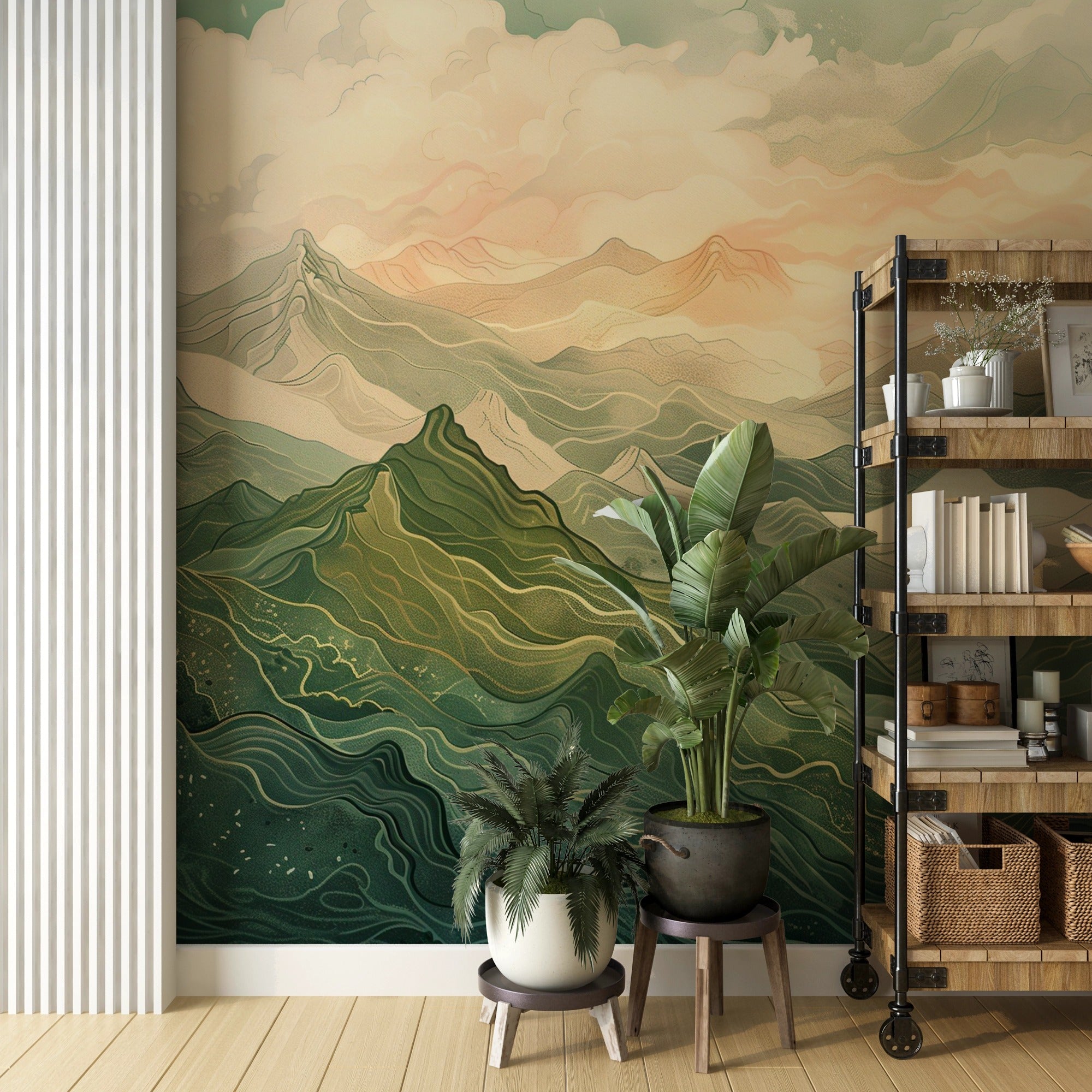 Removable mountain landscape wallpaper for living rooms
Nature-inspired peel and stick wall decor with abstract design