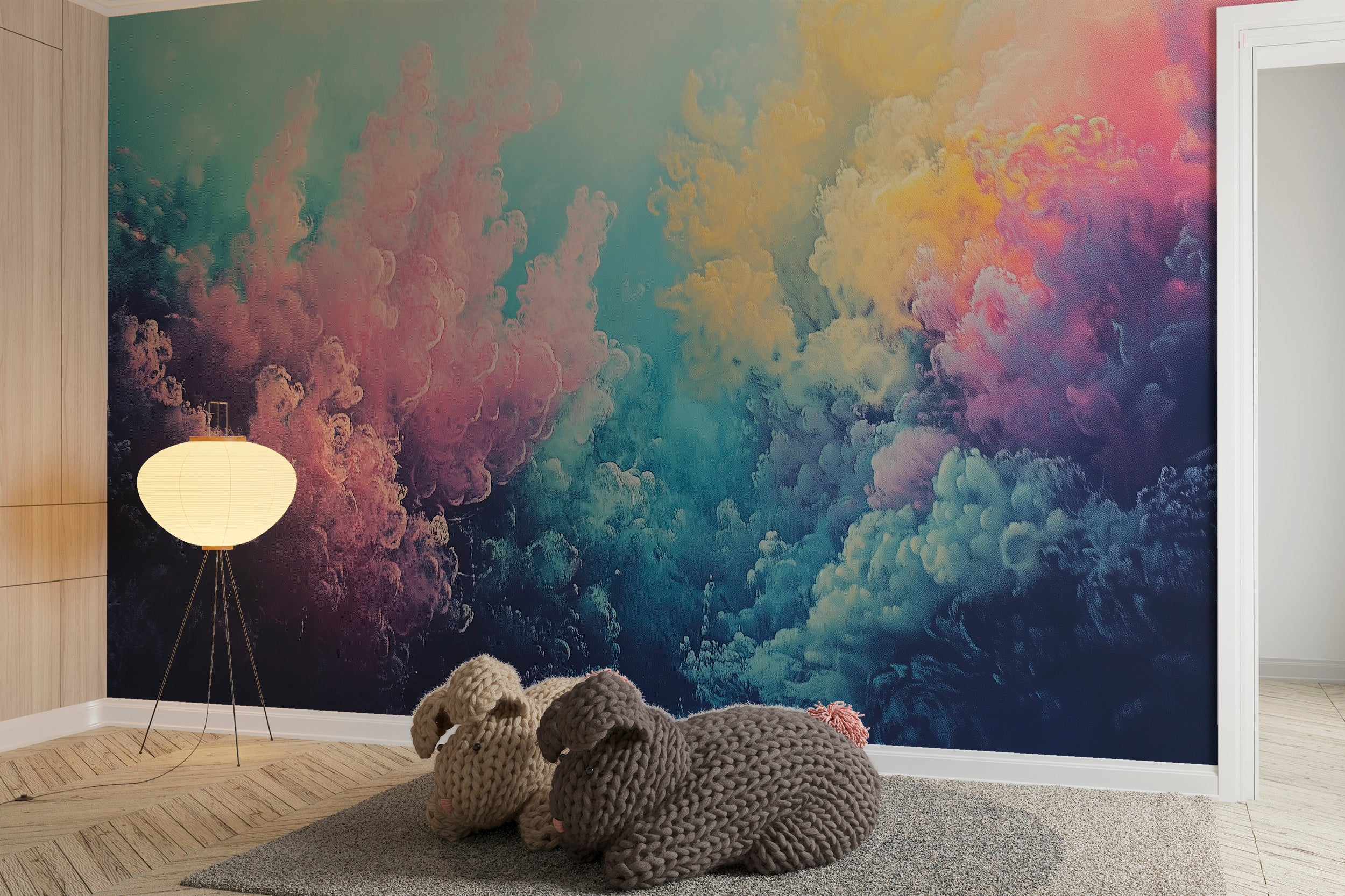 Removable underwater coral reef wallpaper.
Muted colorful coral reef mural for serene decor.