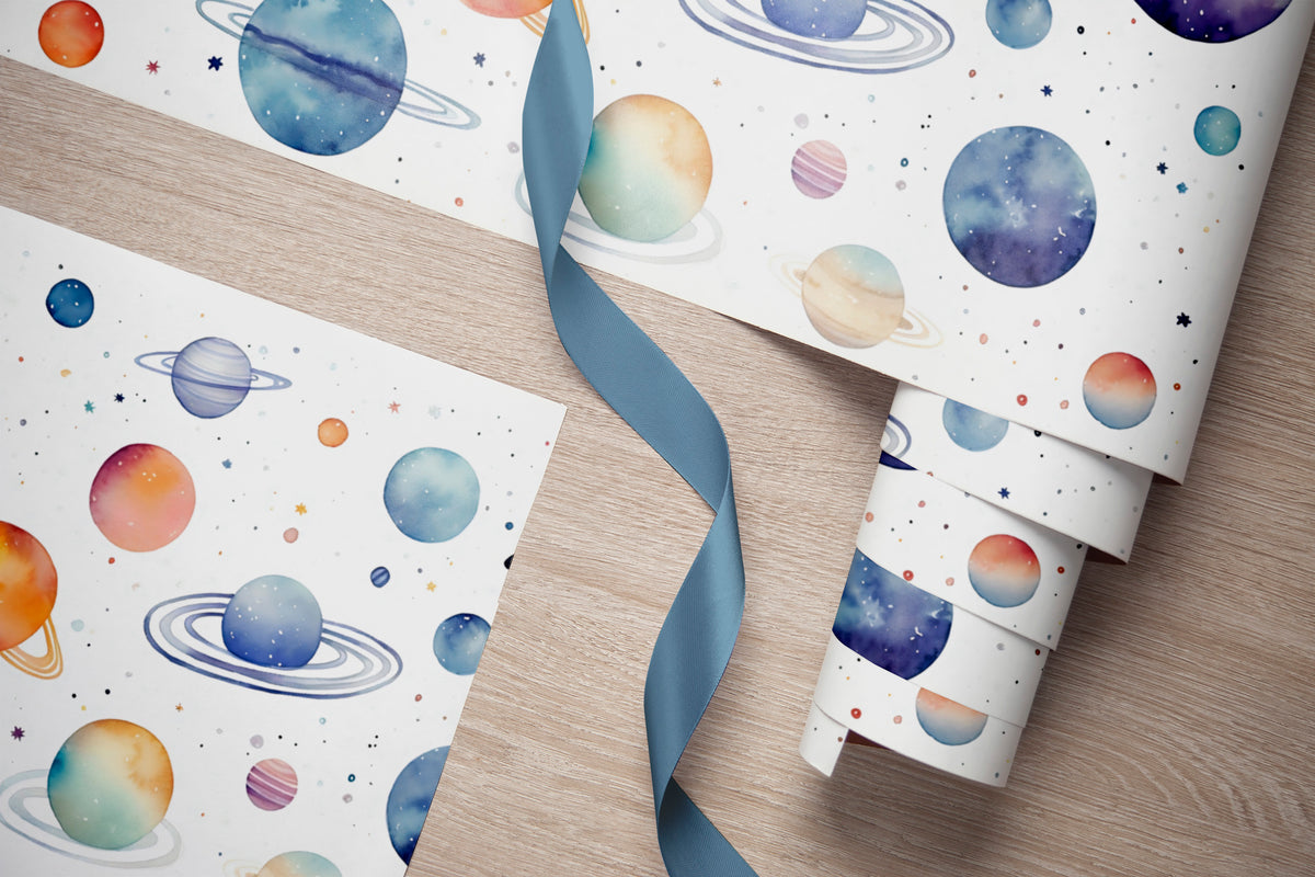 Watercolor Space Mural - Nursery Peel and Stick Planets - Solar System