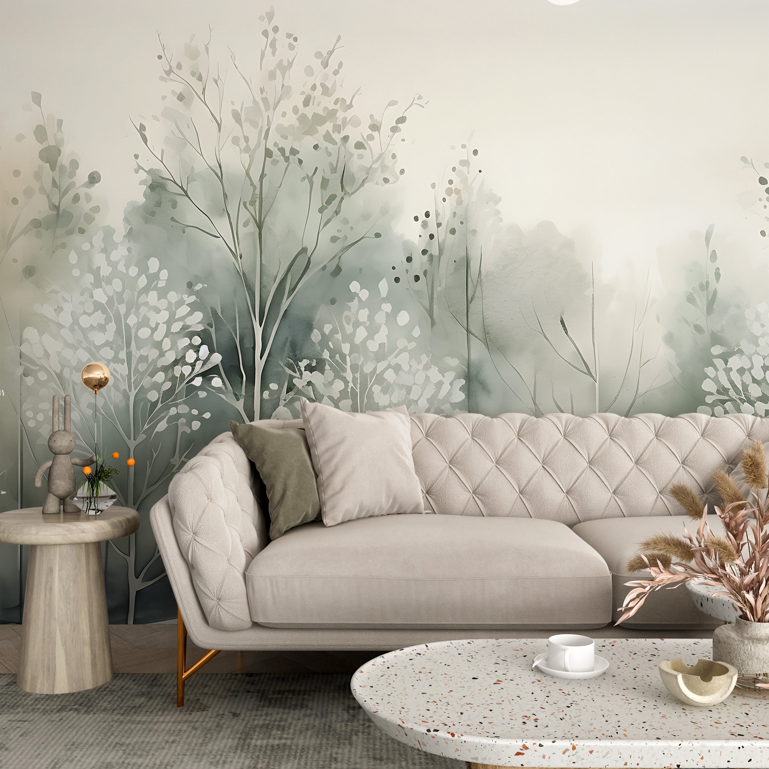Watercolor Trees Mural for Vintage Decor