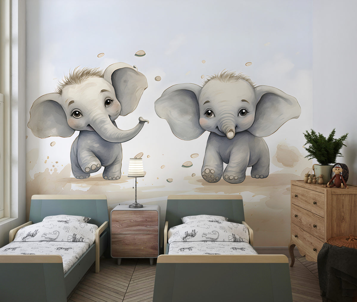 Baby Elephant Mural - Peel and Stick Nursery Wallpaper