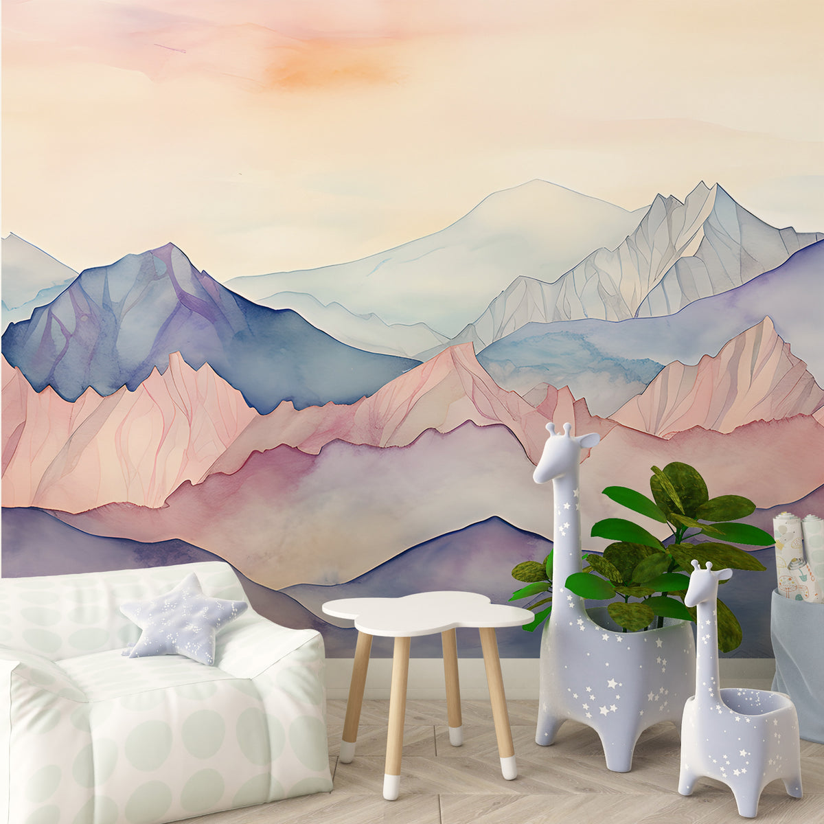 Watercolor Mountains Mural - Peel and Stick Nursery Wallpaper