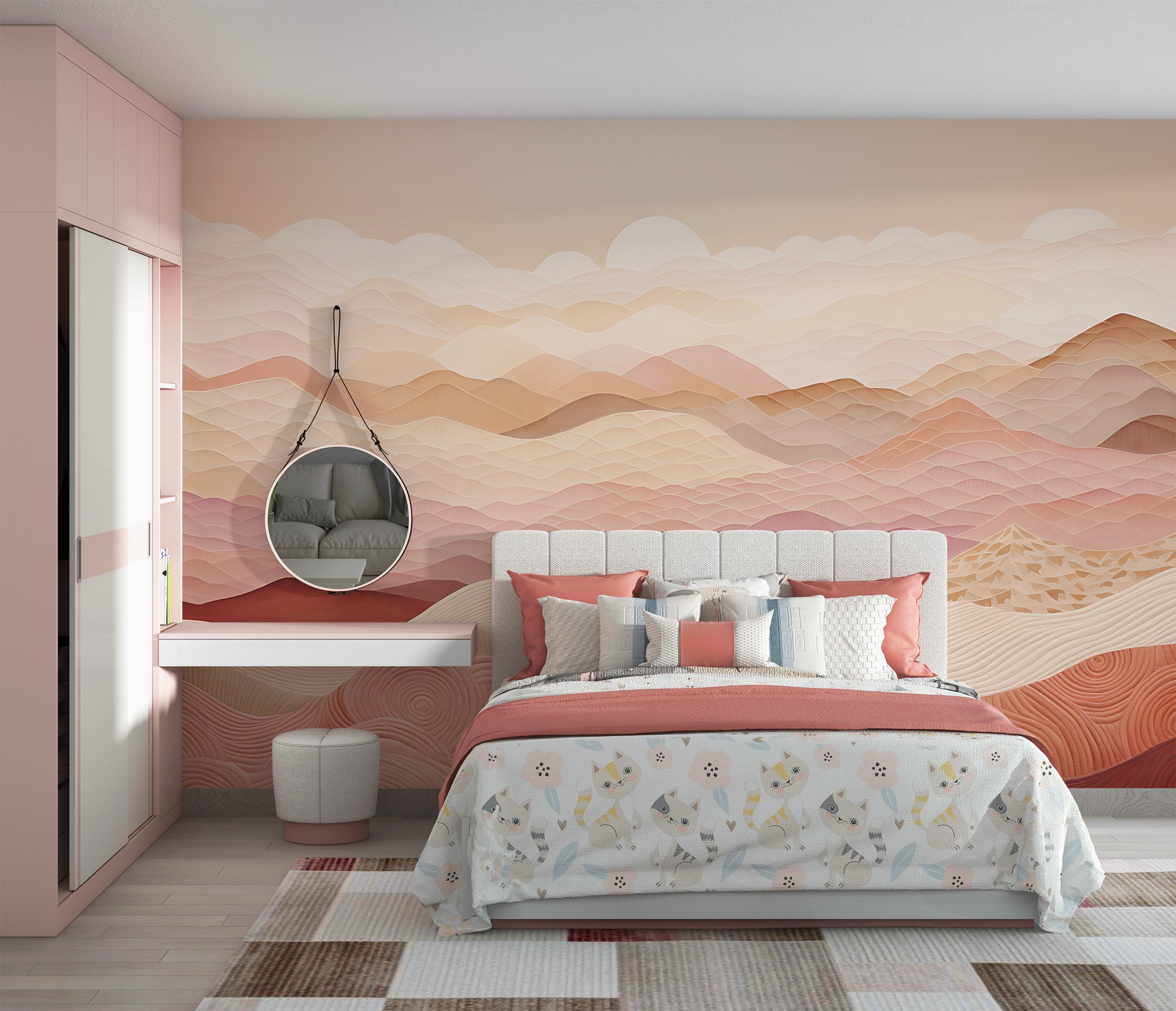 Nursery Pink Watercolor Mountain Wallpaper