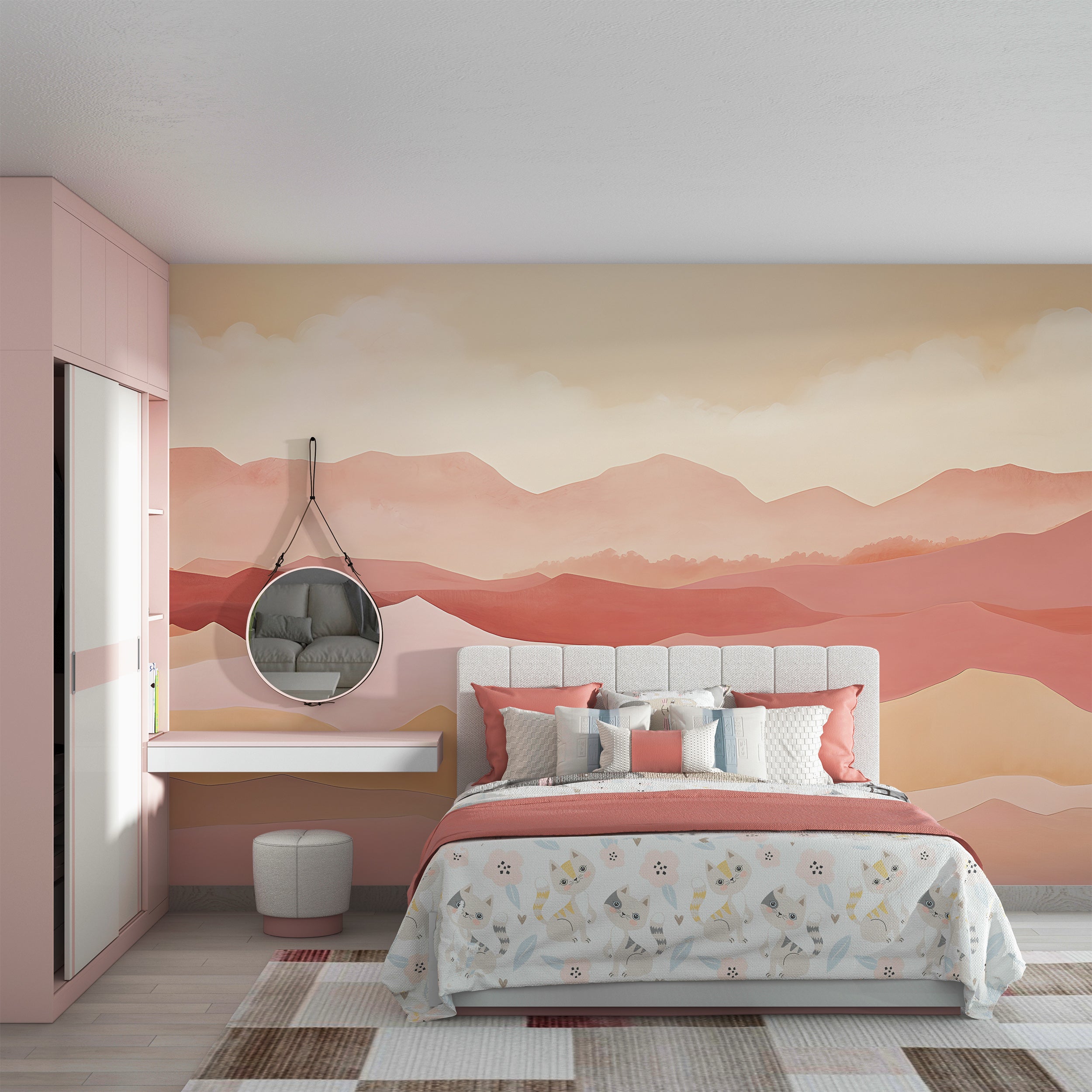 Serene Pink Mountain Theme Wall Art