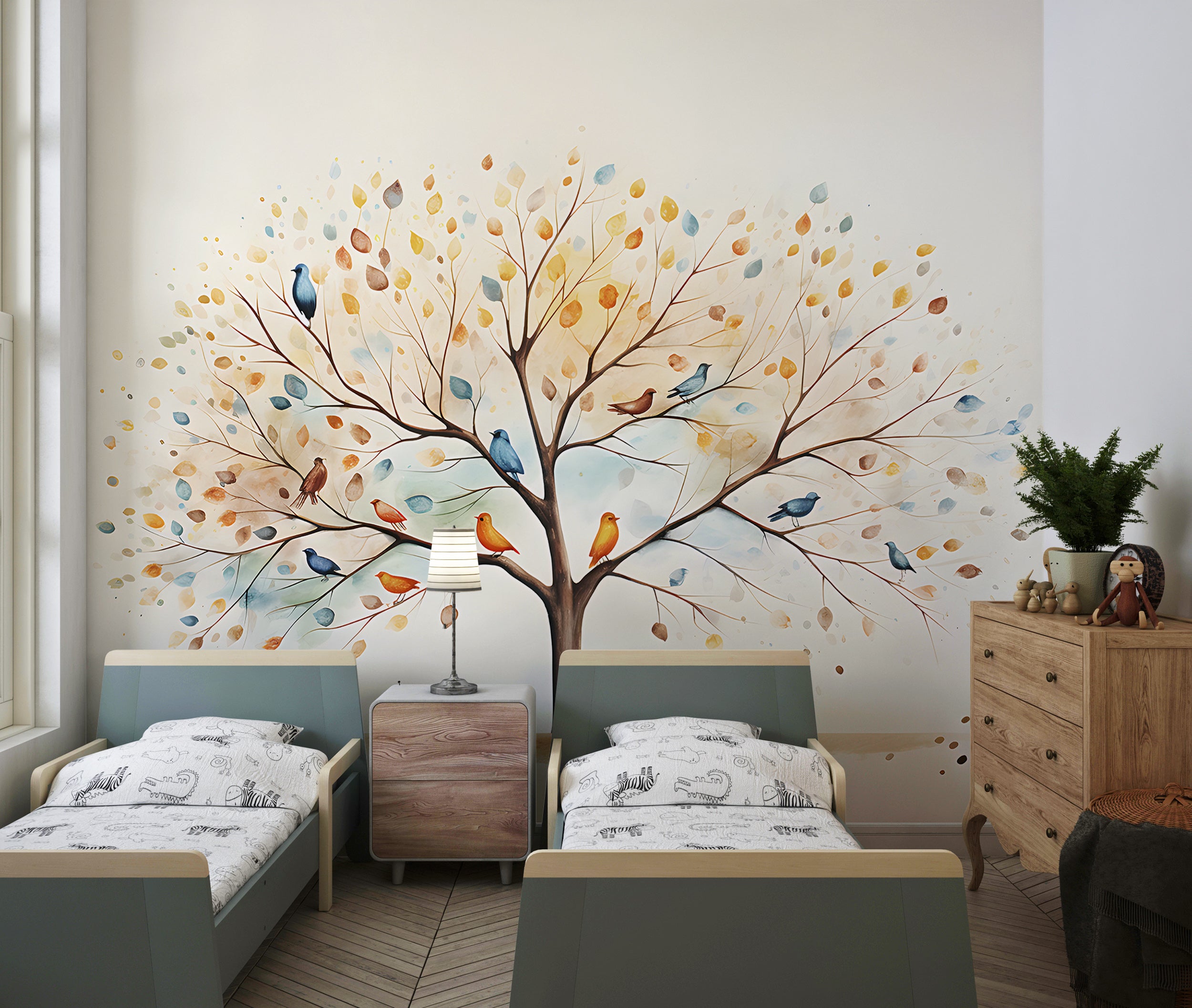 Watercolor Tree Wallpaper for Kids' Room