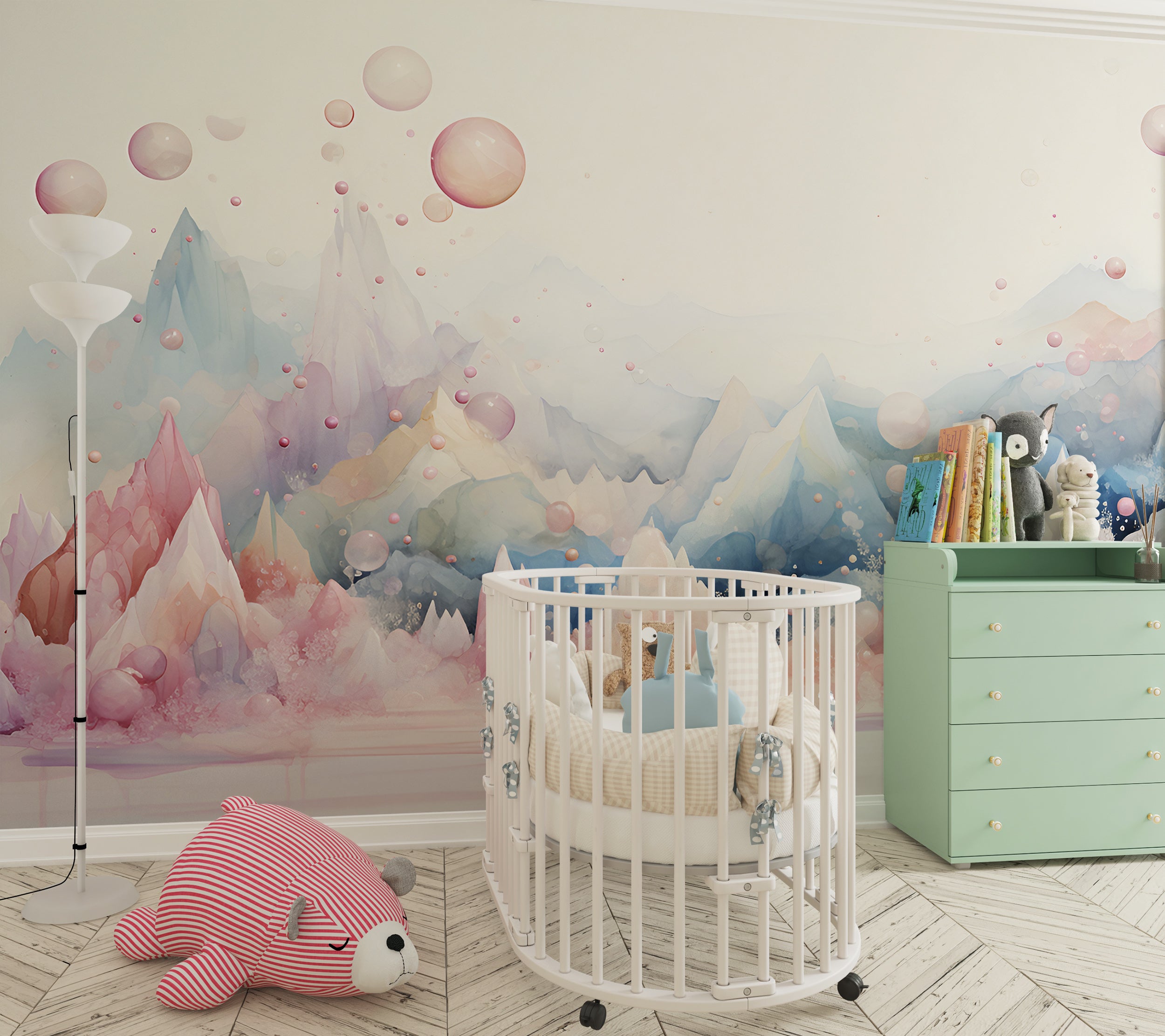 Nursery Watercolor Mountains Peel and Stick Mural