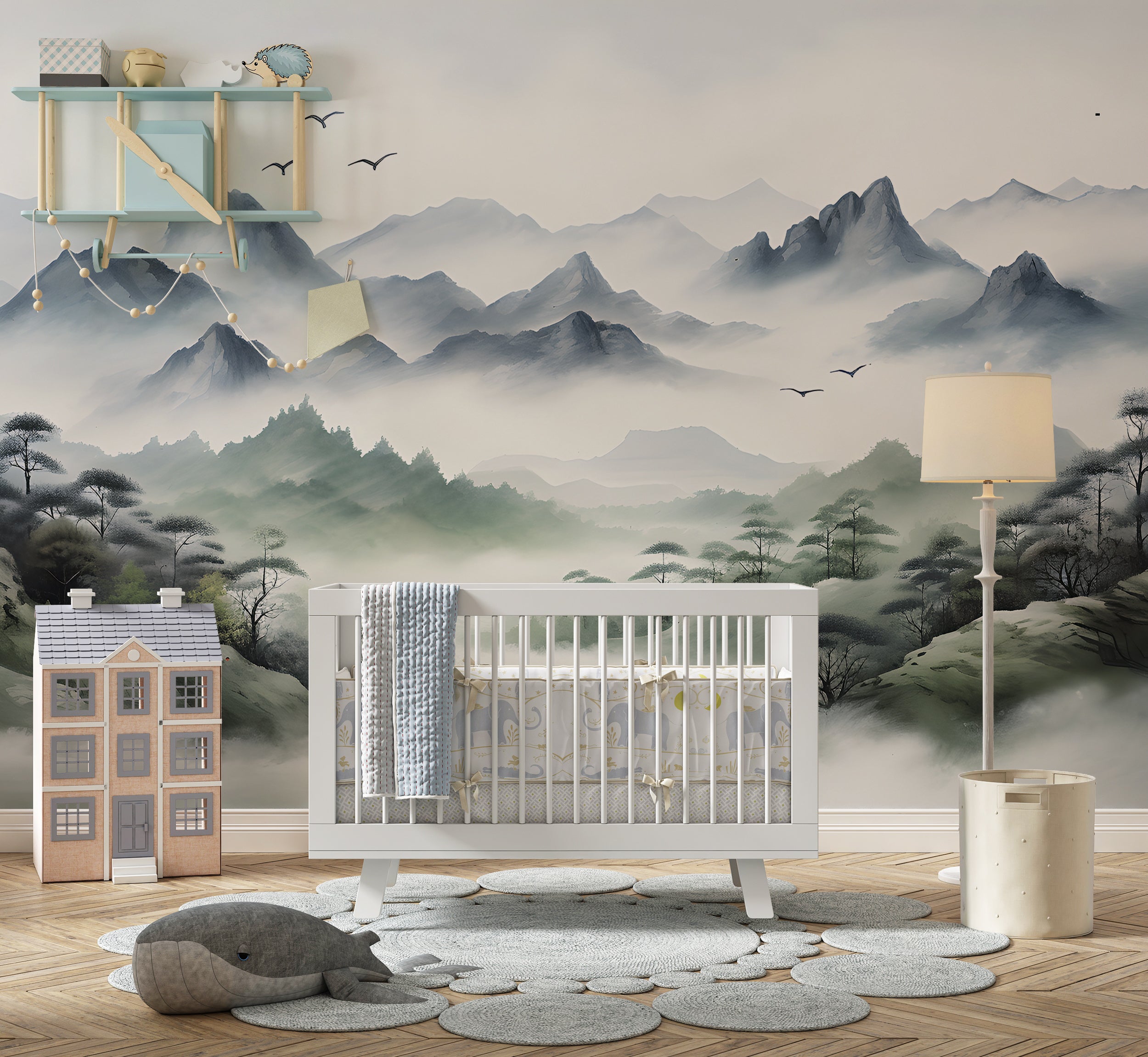 Green and Grey Mountains Nursery Wall Covering