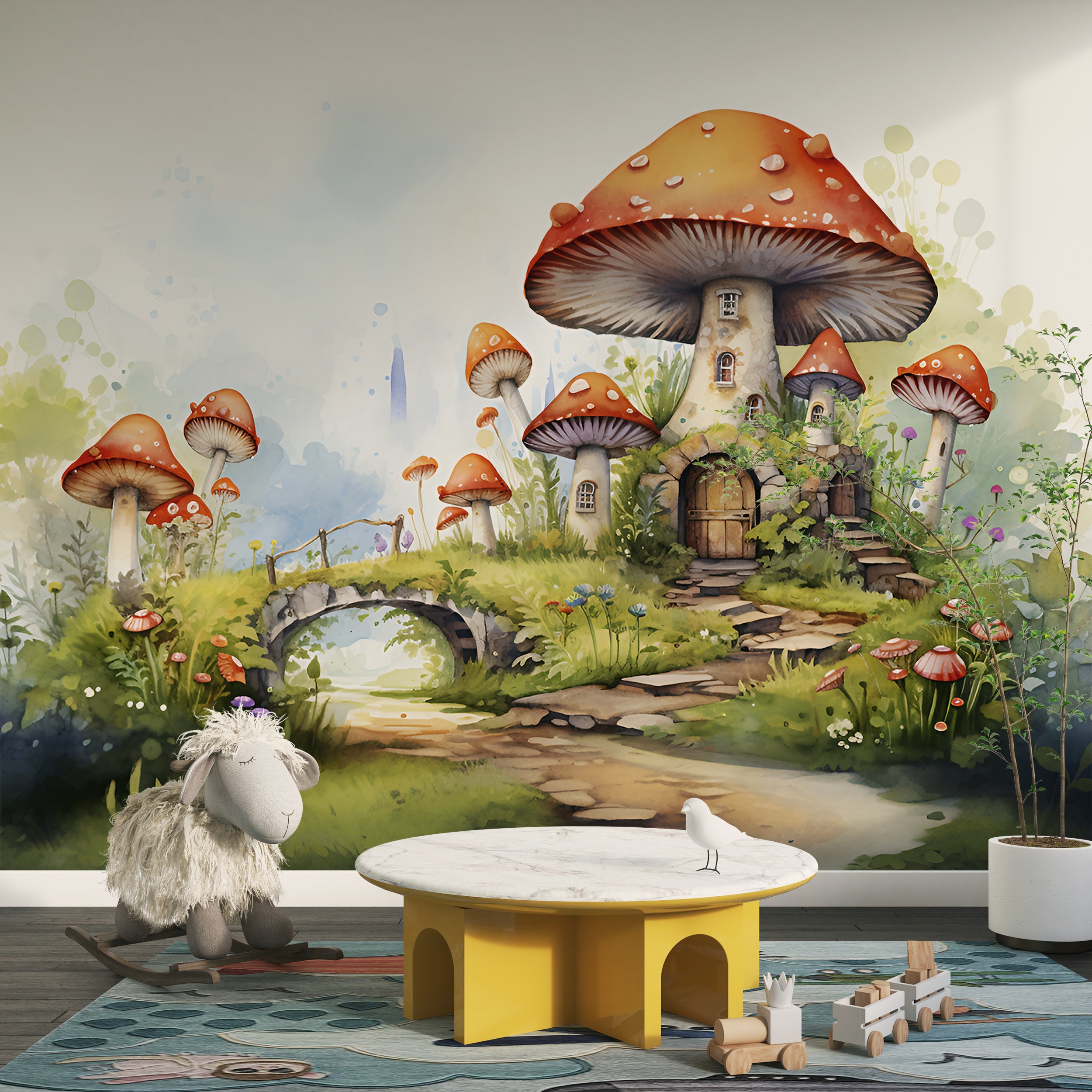 Mushroom House Peel and Stick Mural