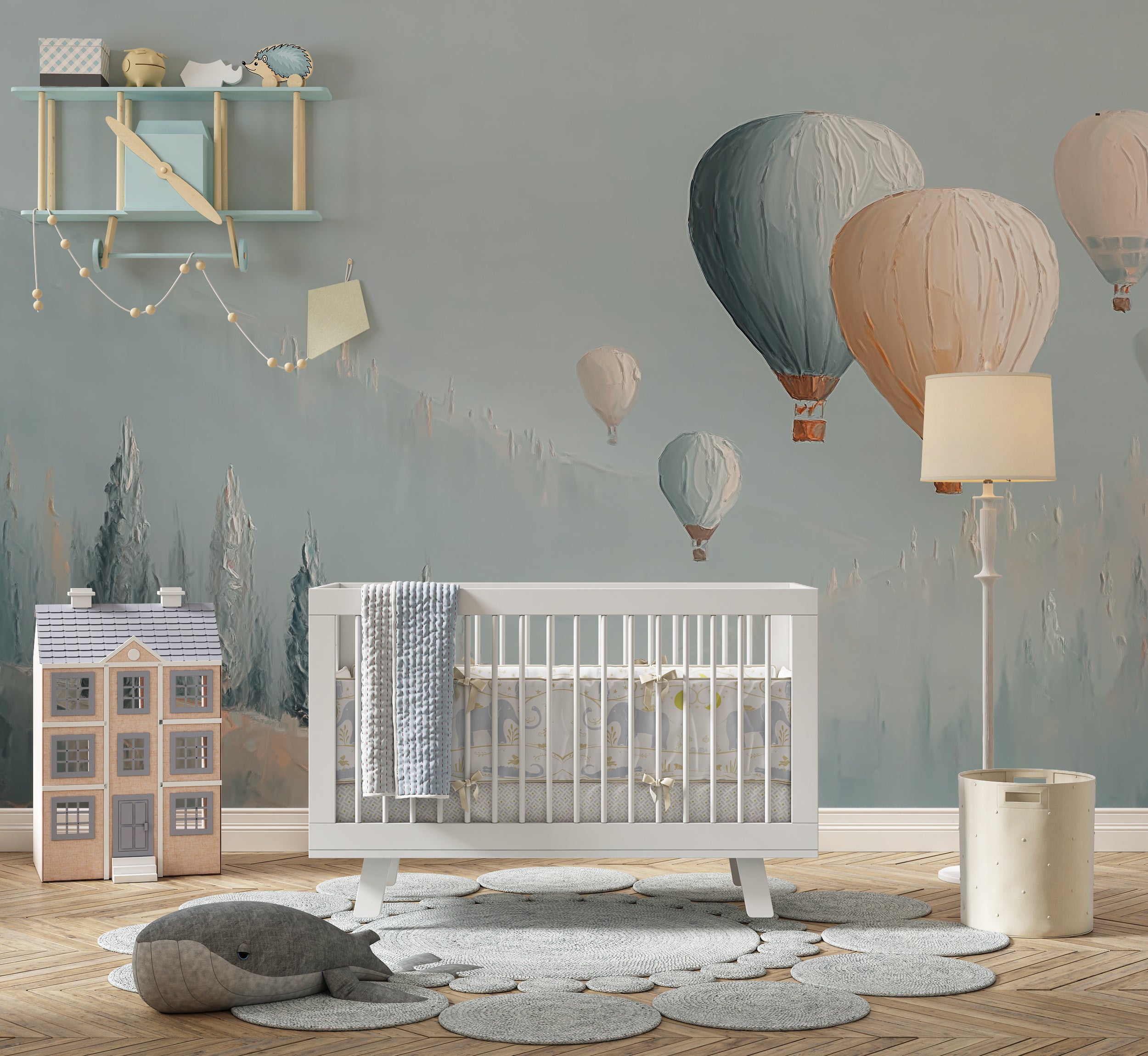 Floating balloon nursery wallpaper

Gentle pastel sky scene mural