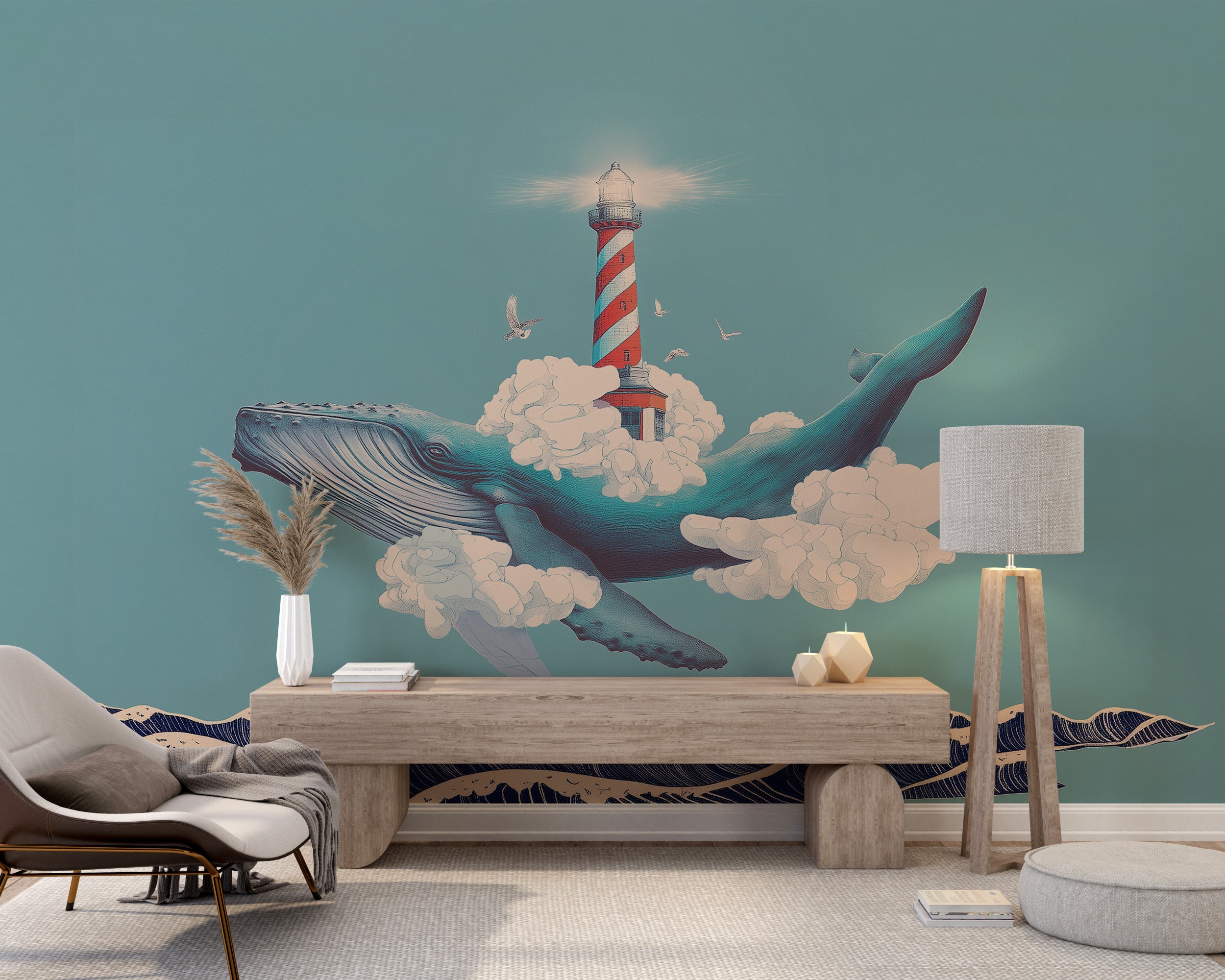 Dreamy whale wall decor

Creative nautical nursery wallpaper


