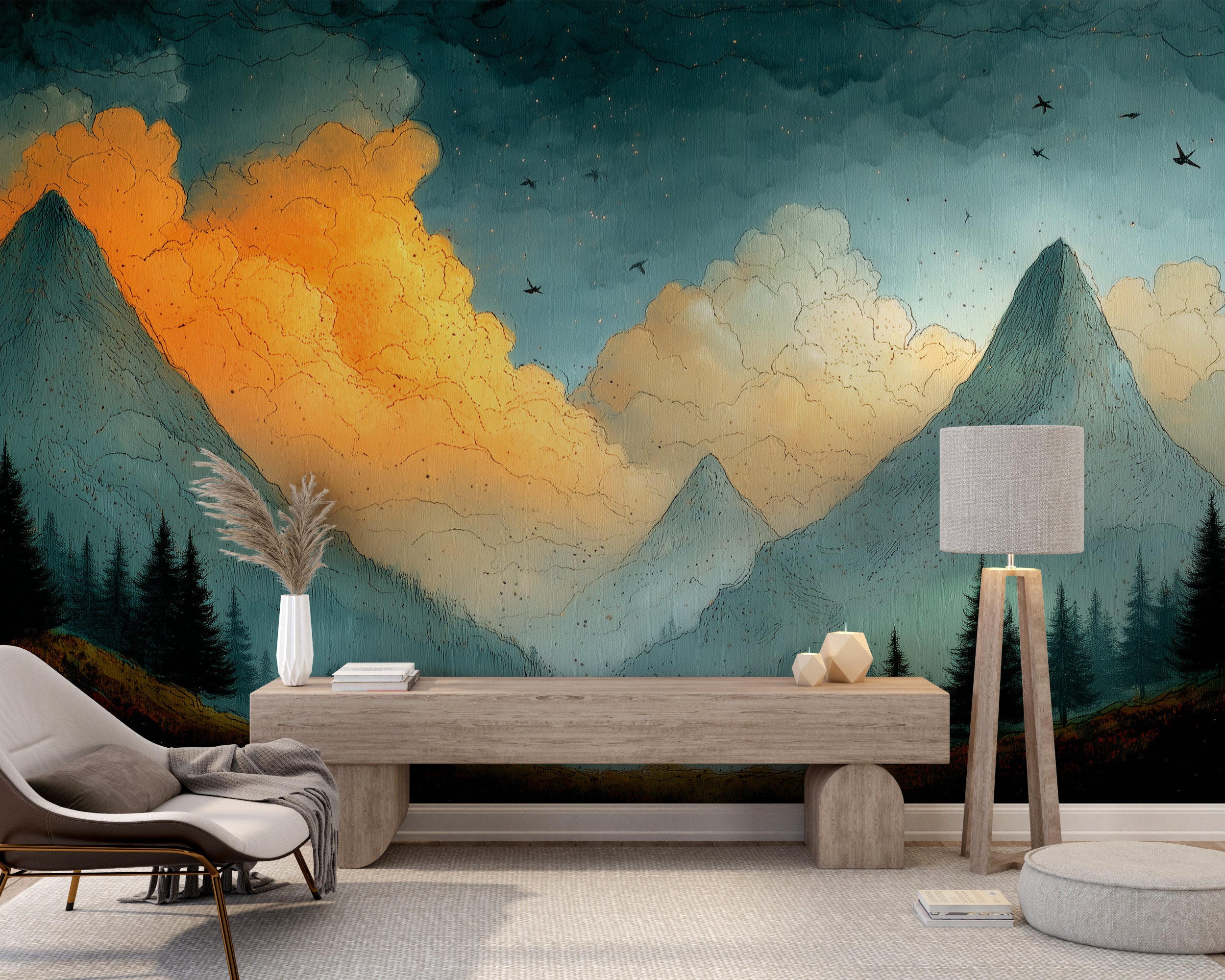 Artistic dark mountain mural

Removable ink wash landscape mural