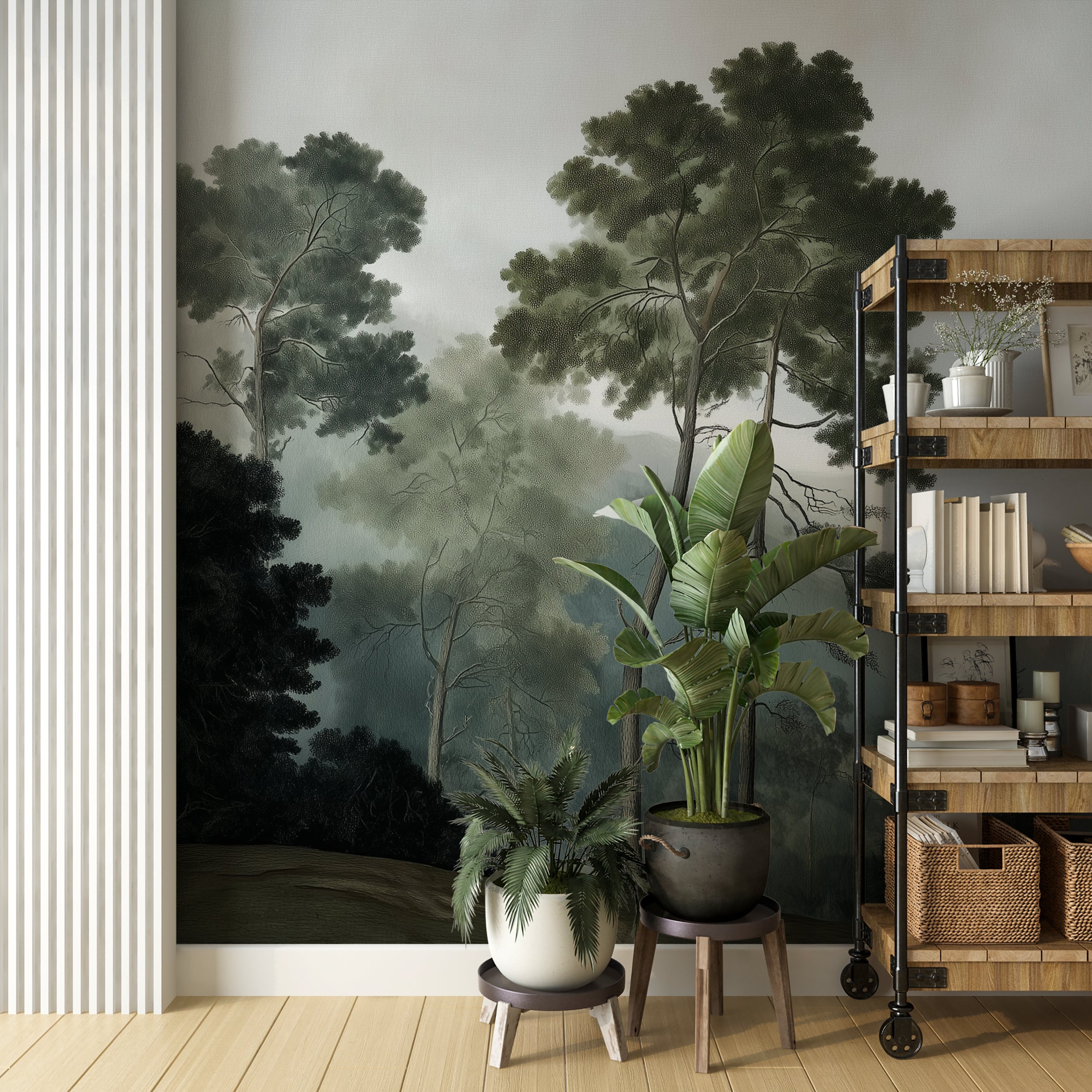 Evergreen tree mural for living room

Nature themed bedroom wall art