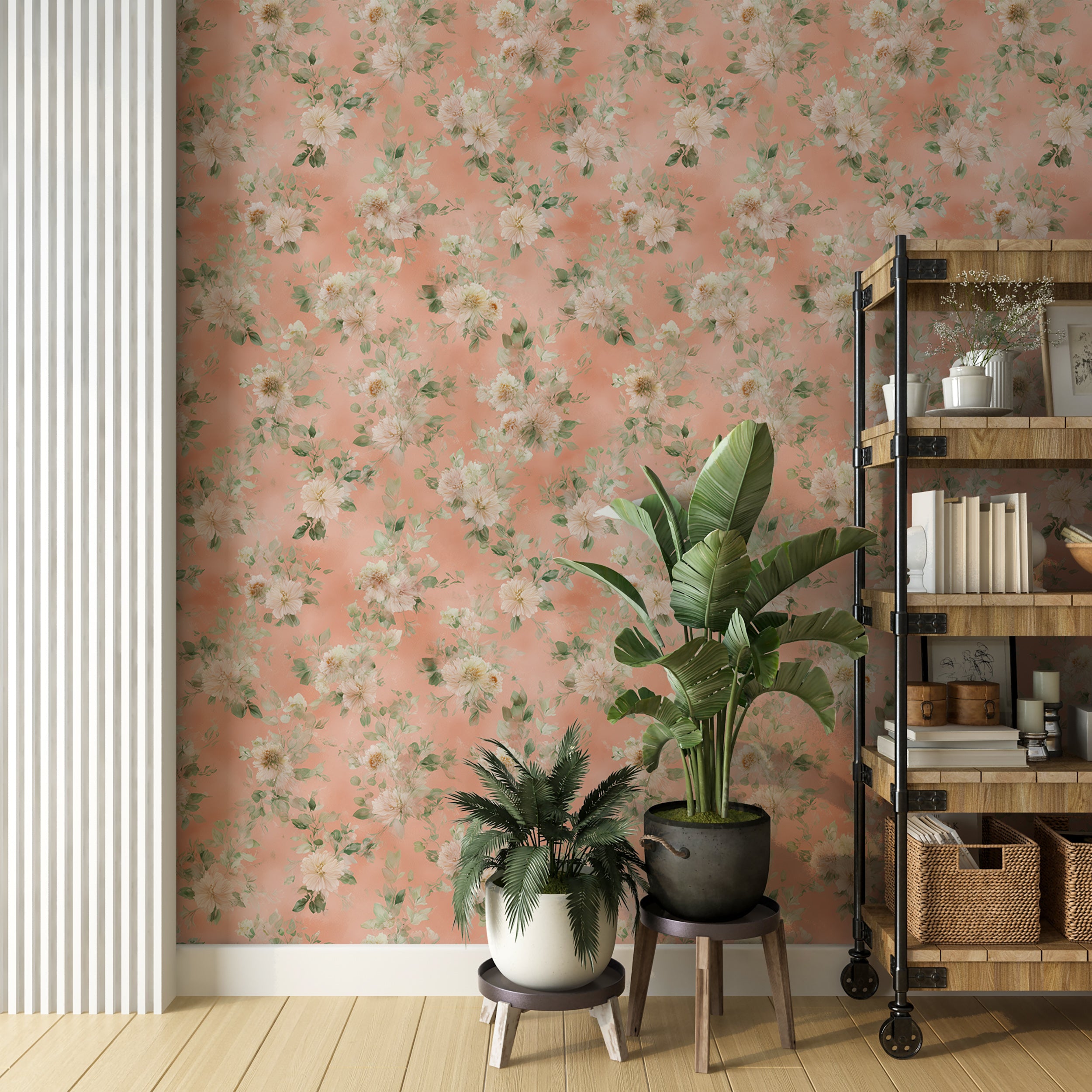 Airy peach and white floral design

Pastel wallpaper with floral elements