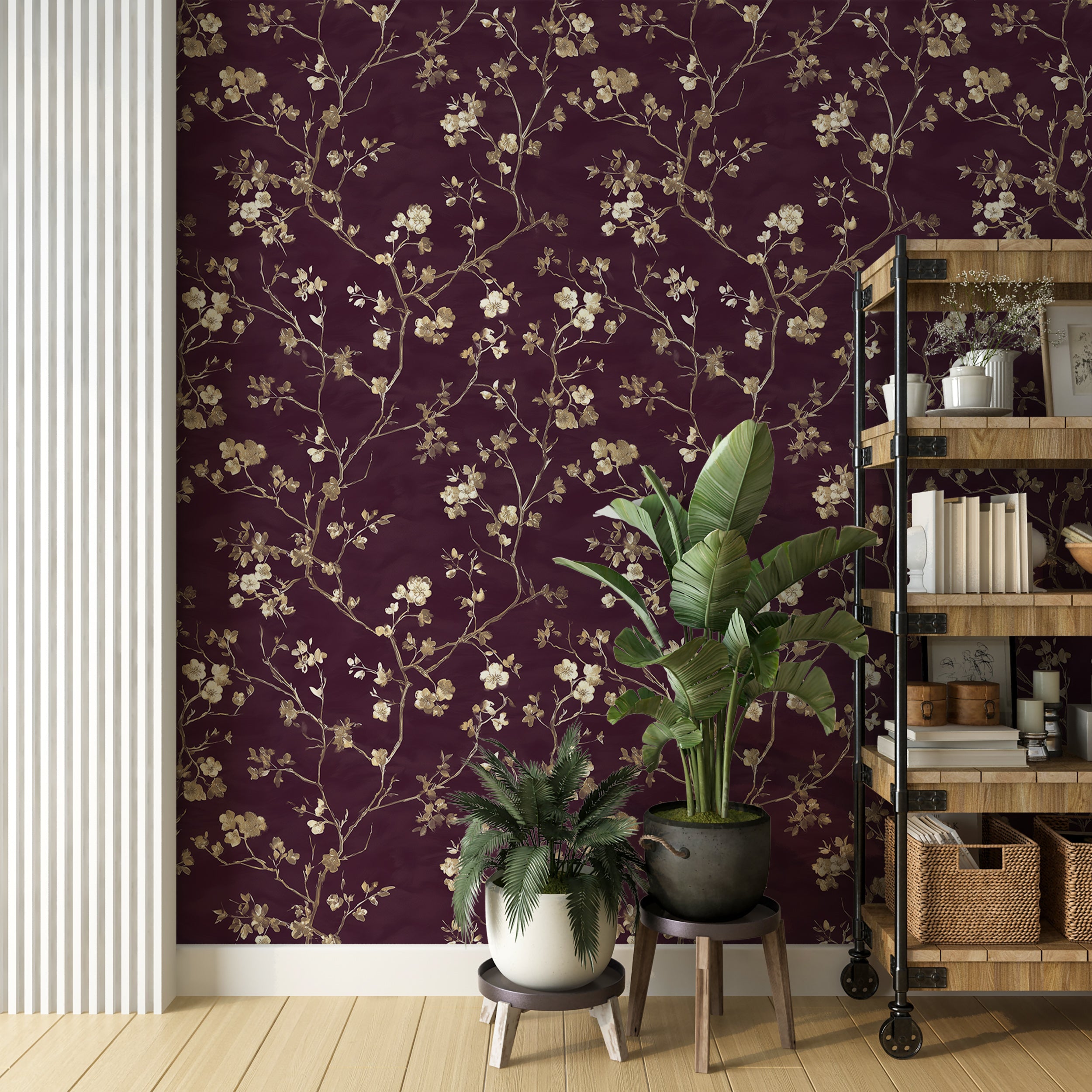 Vintage inspired gold blossom wallpaper

Elegant burgundy floral wall pattern