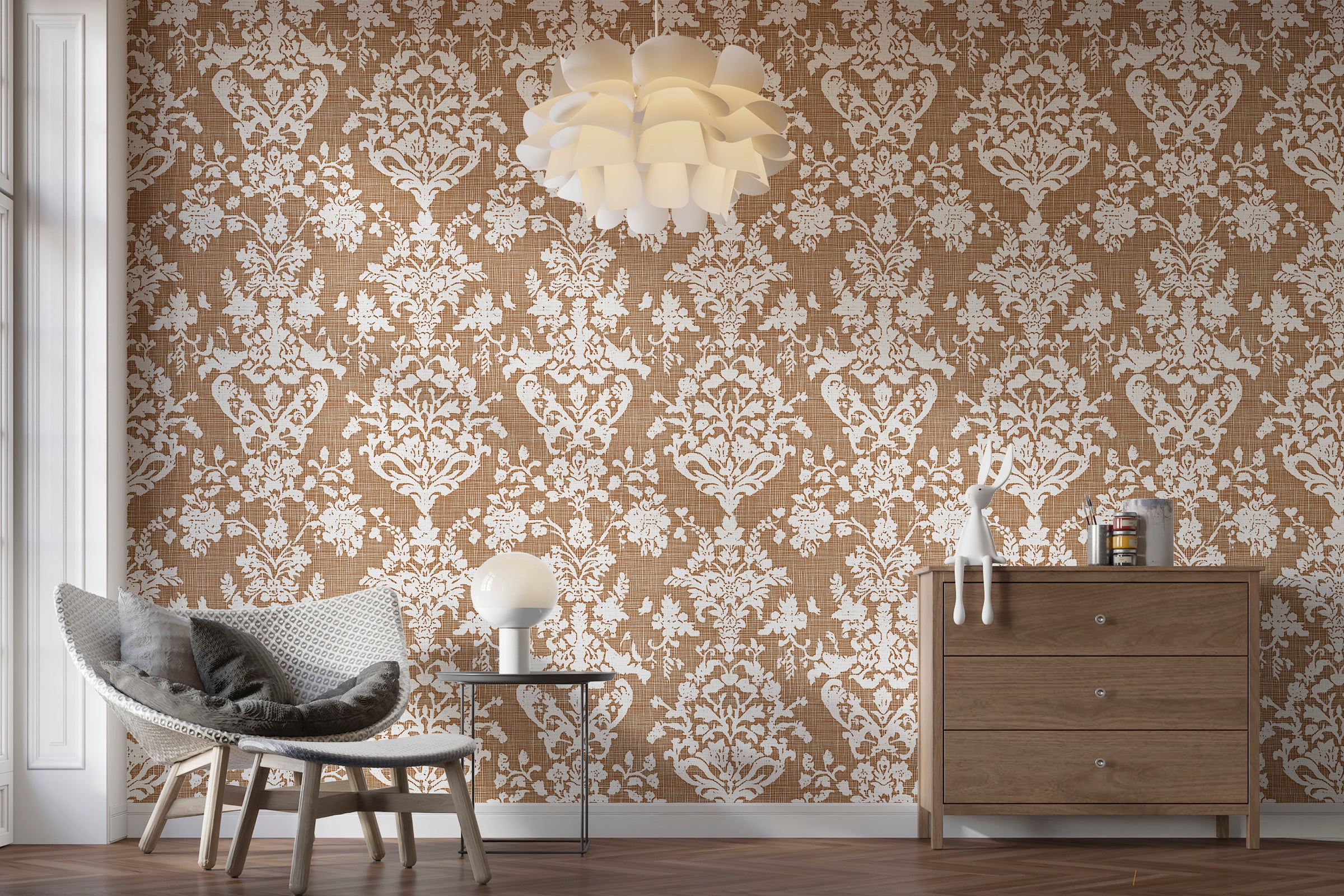 Beige and White Classic Wallpaper - Linen Style Vintage Wallpaper