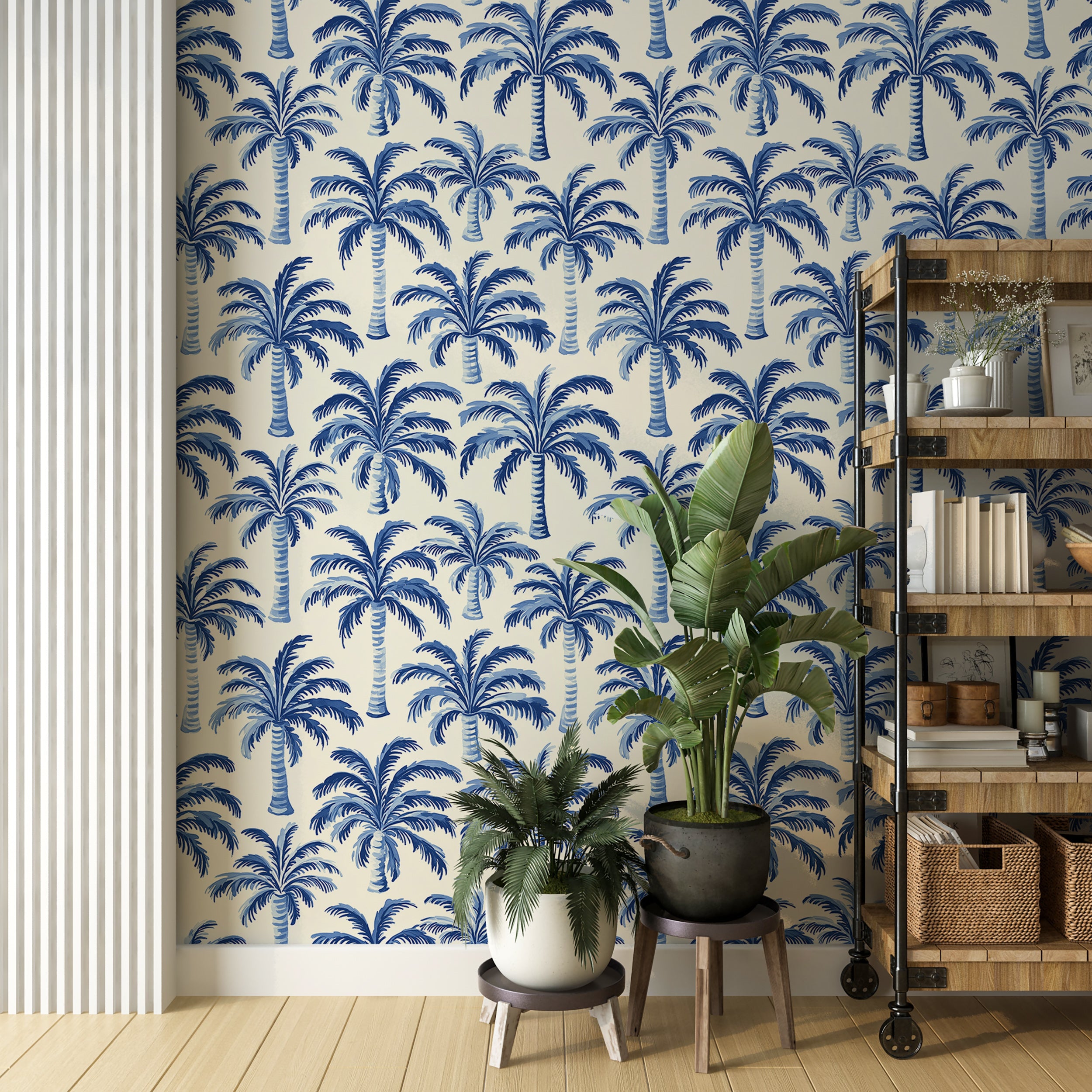 Refreshing blue and white wallpaper for coastal living spaces
Peel and stick palm tree wallpaper for a tropical accent wall