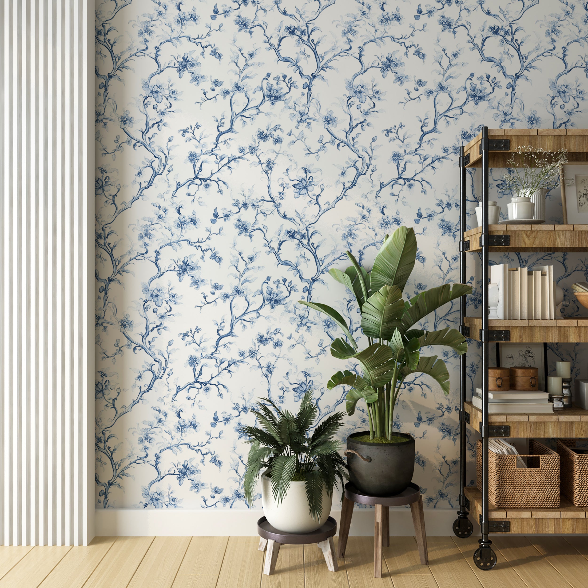 Refined peel and stick wall decor for sophisticated spaces
Blue and white botanical wallpaper for dining rooms