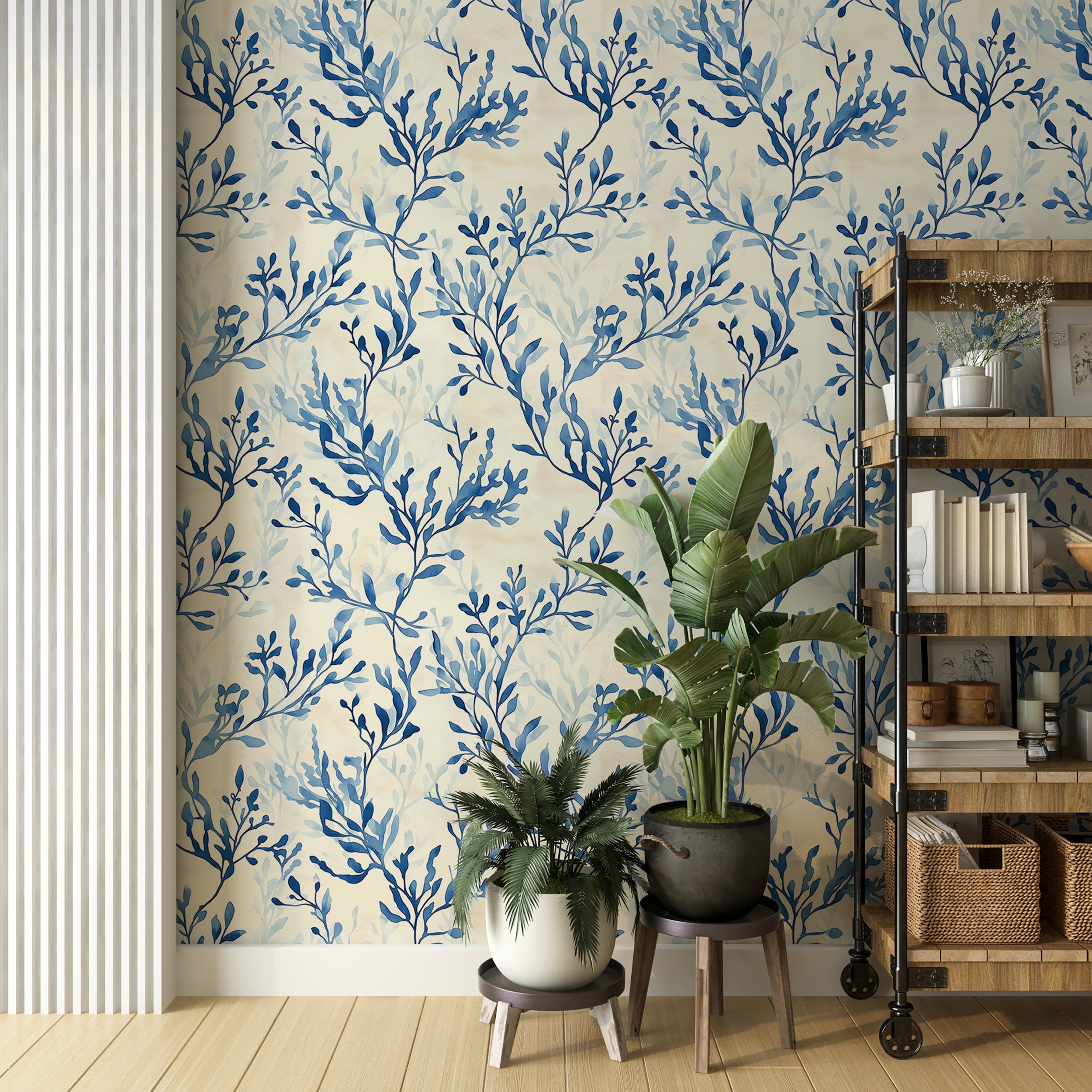 Underwater plant wallpaper for calming home decor
Peel and stick blue sea plants wallpaper for coastal rooms