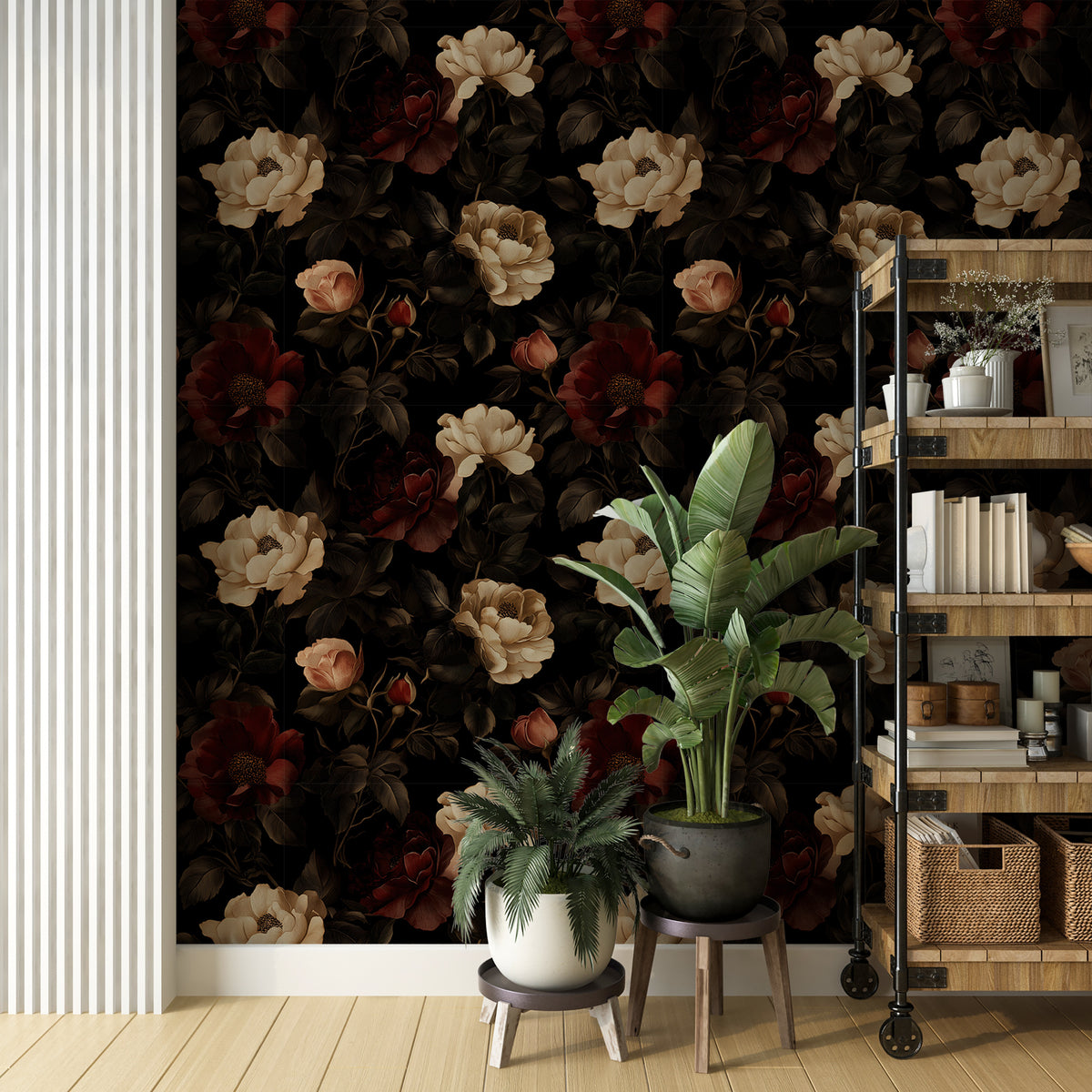 Dark Floral Wallpaper - Vintage Dark Botanical Wall Decor