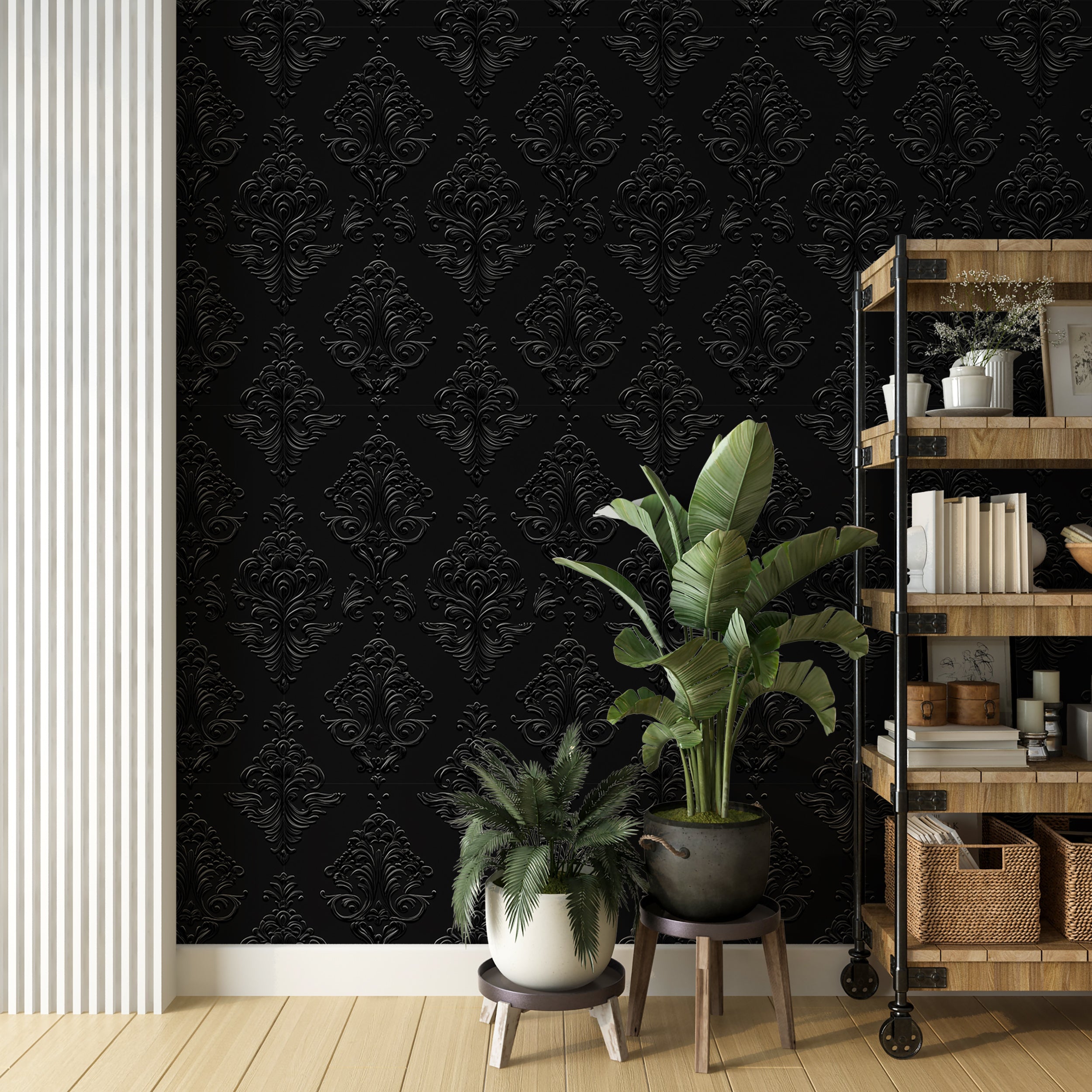 Dark vintage wallpaper for timeless traditional spaces
Black traditional wallpaper for sophisticated interiors