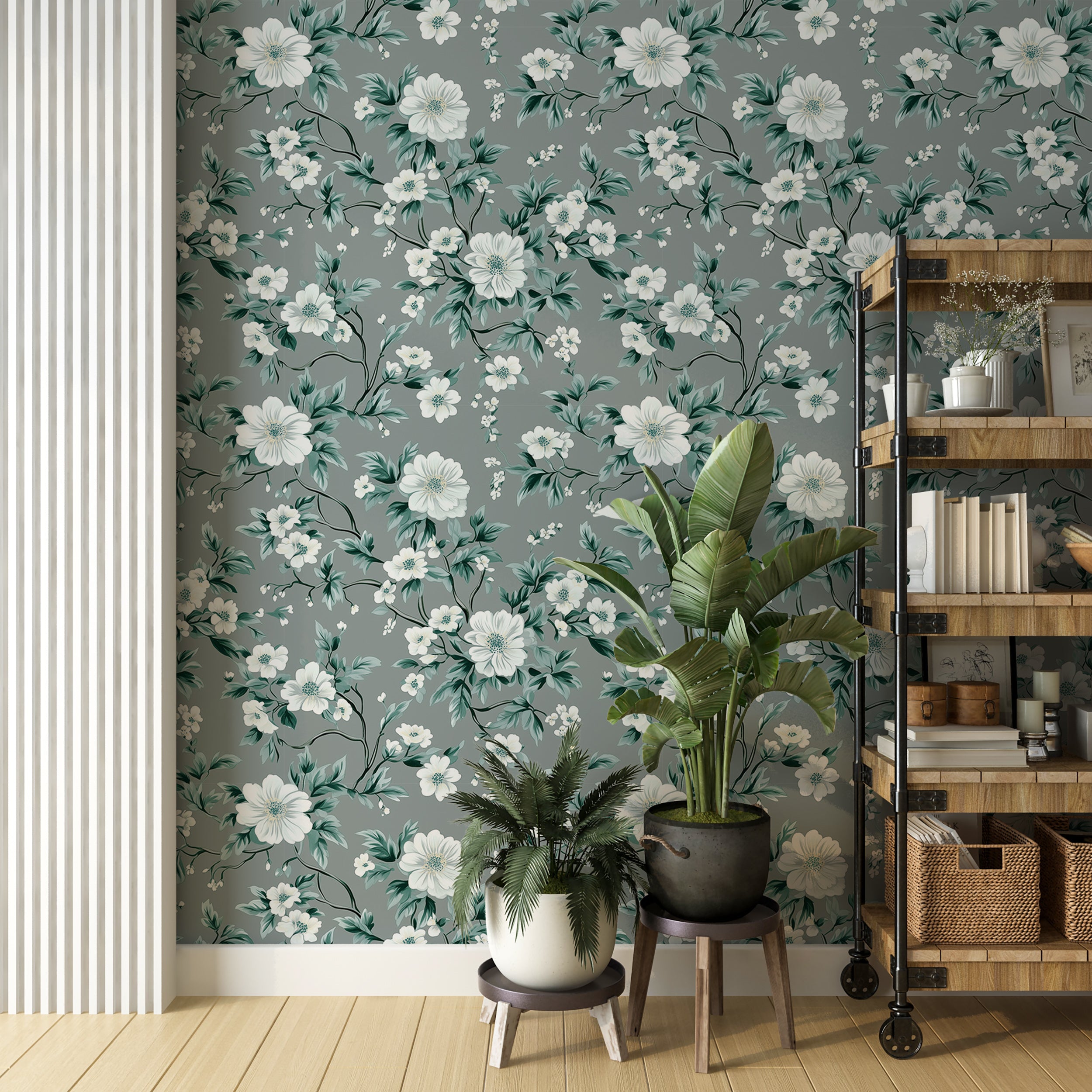 Soft grey floral wallpaper for elegant home spaces
Peel and stick wallpaper with retro flowers for a cozy atmosphere