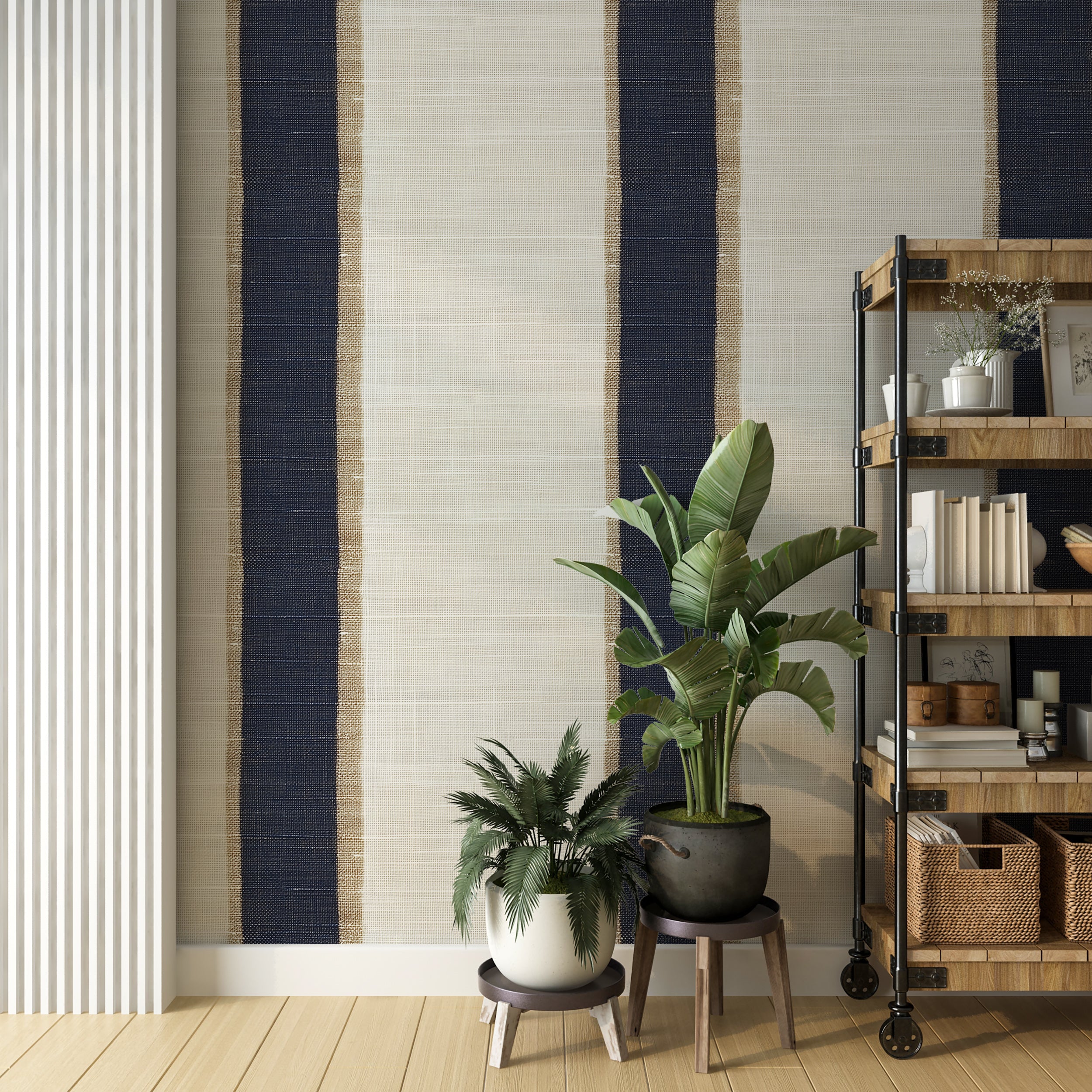 Elegant wide stripes wallpaper for modern yet classic walls
Easy-to-remove beige and blue wallpaper for stylish updates