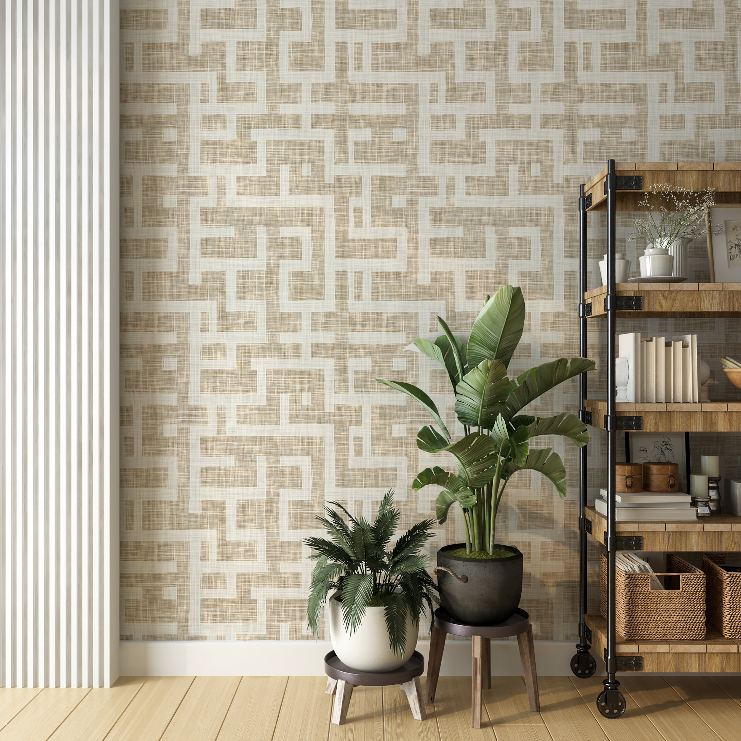 Scandinavian-inspired peel and stick wallpaper for serene spaces
Light beige geometric wallpaper for natural, minimalist style