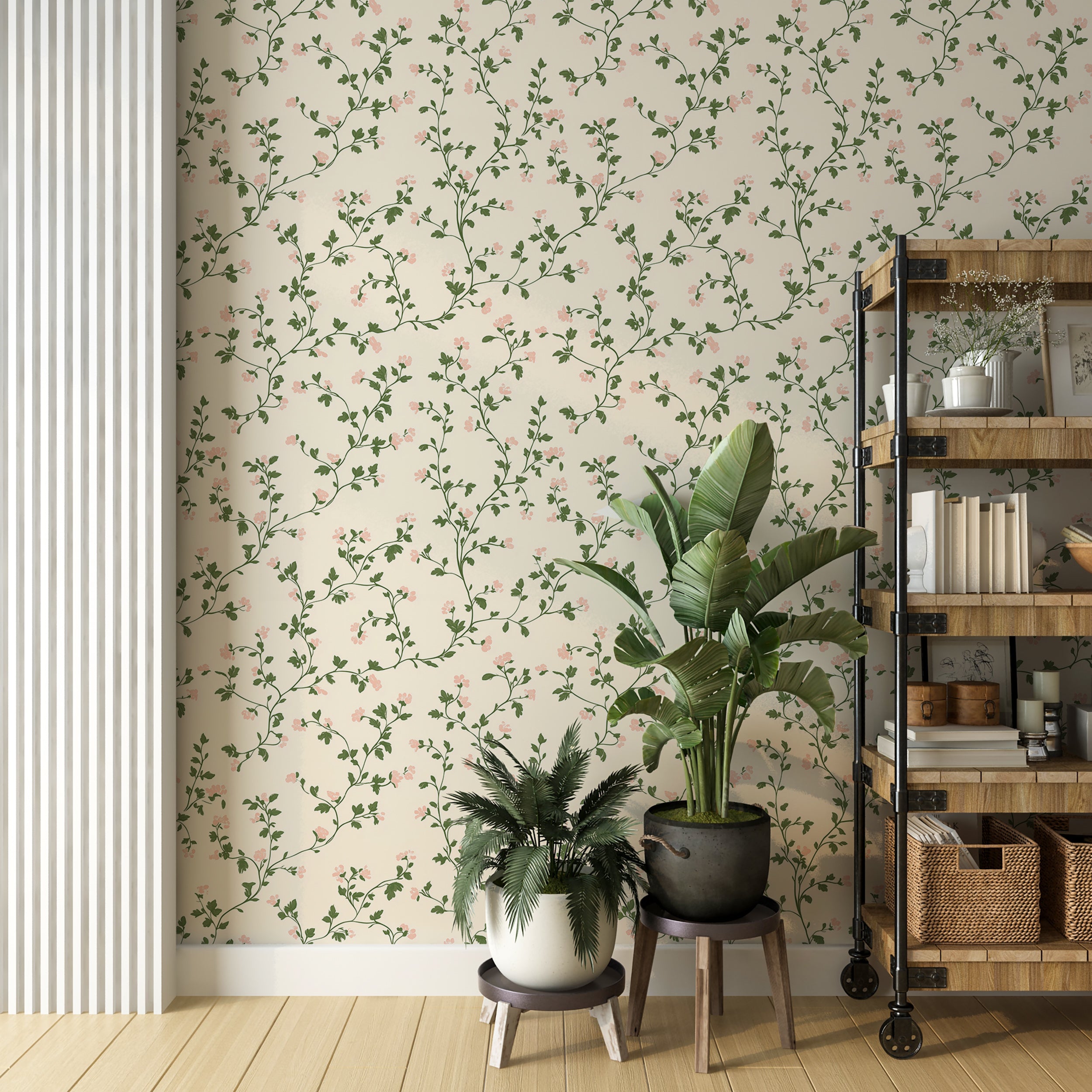 Easy-to-remove botanical wallpaper for rustic spaces
Soft floral wallpaper for minimalist interior decoration