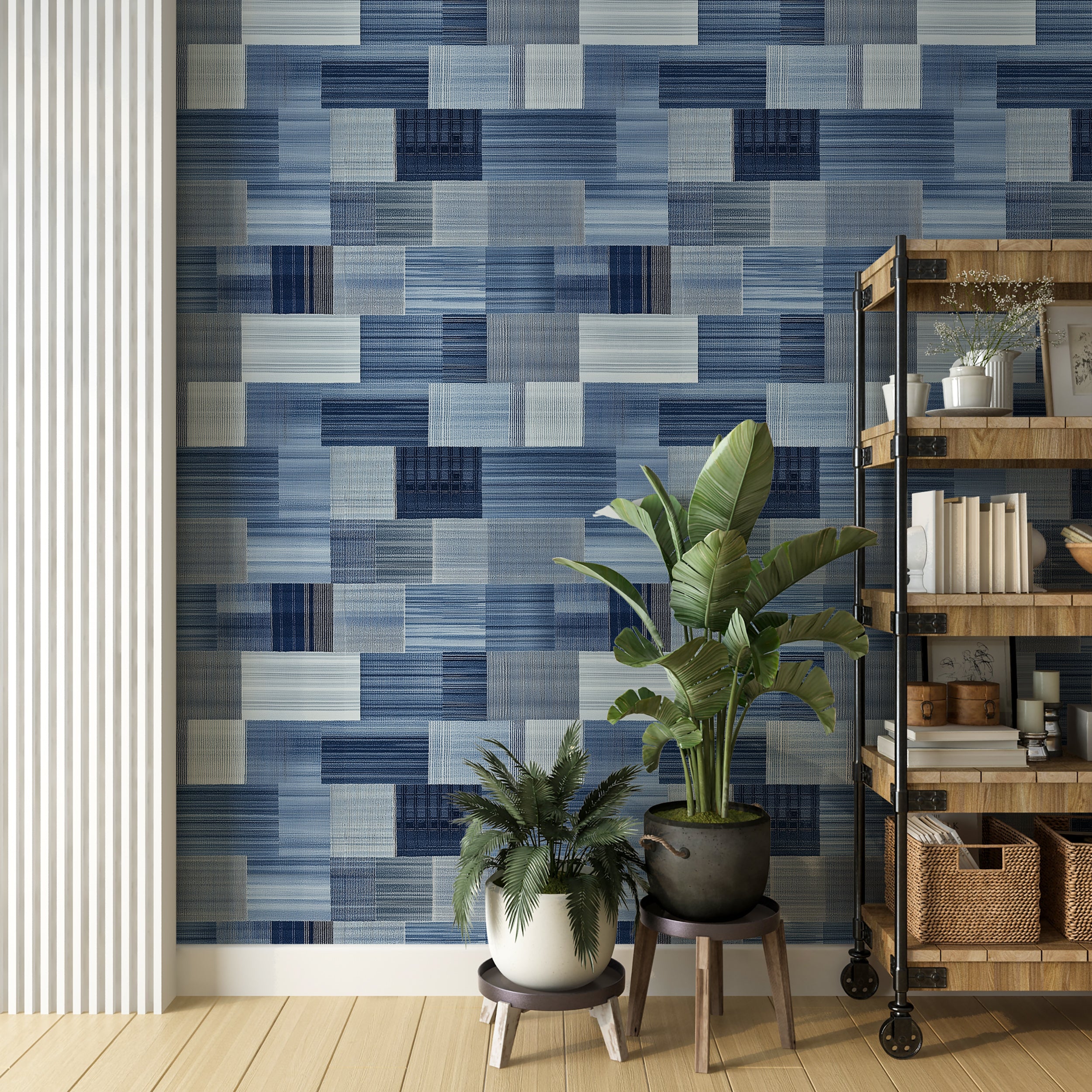 Removable wallpaper with blue geometry for living rooms
Contemporary blue wallpaper with minimalist square design