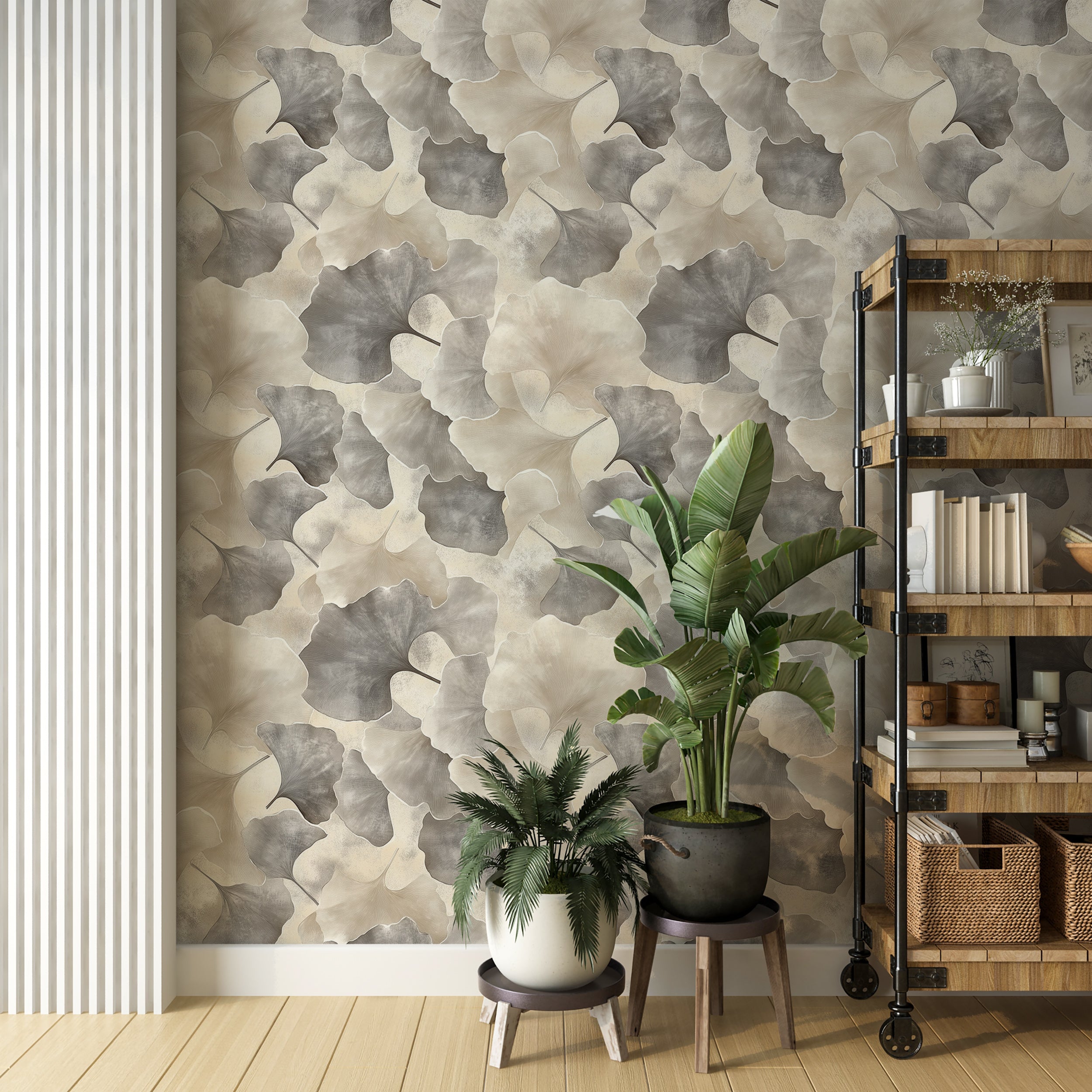 Modern leaf pattern wallpaper for living rooms and bedrooms
Grey and beige wallpaper perfect for minimalist spaces