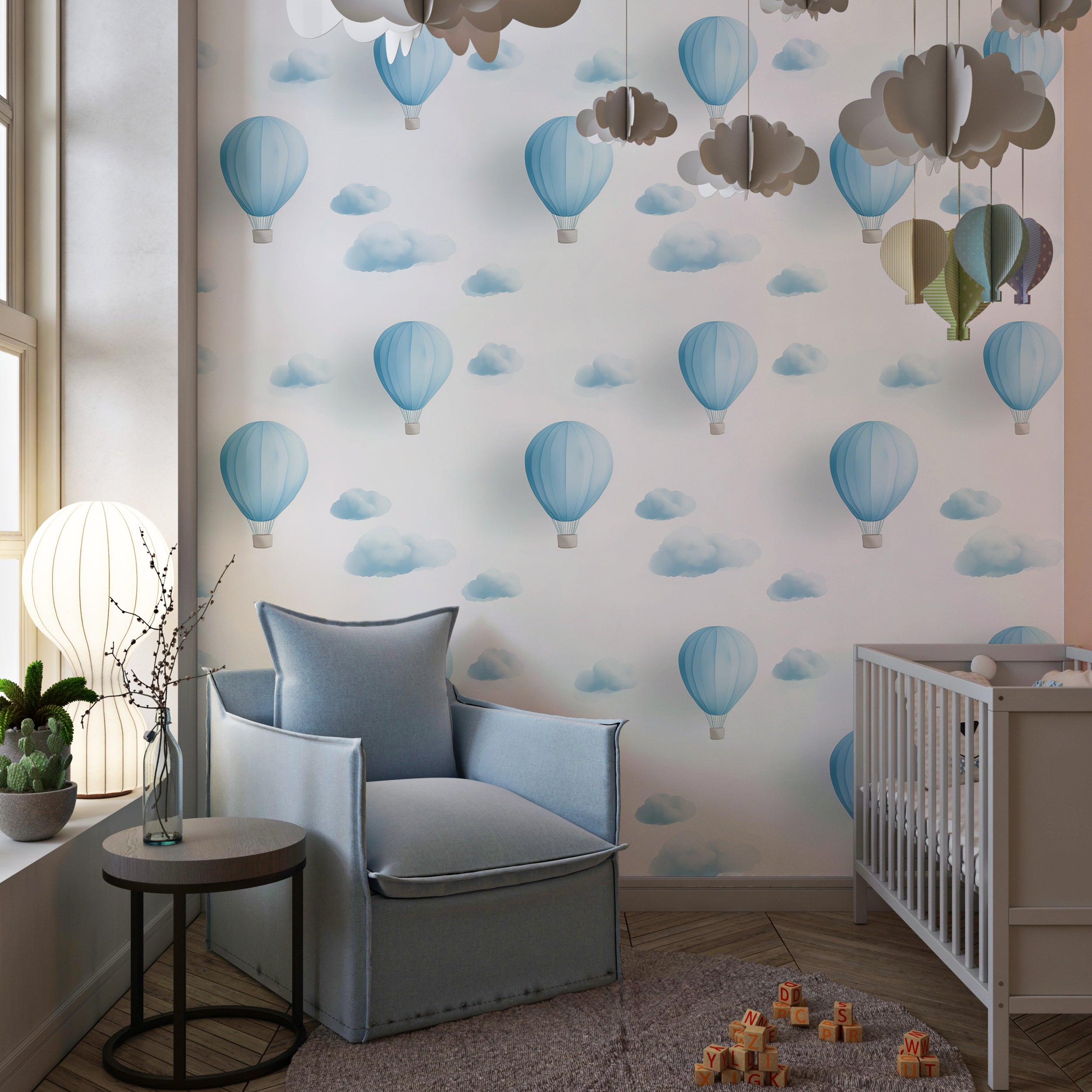 Easy-to-remove wallpaper for fun and playful decor
Hot air balloons wallpaper ideal for modern nursery settings