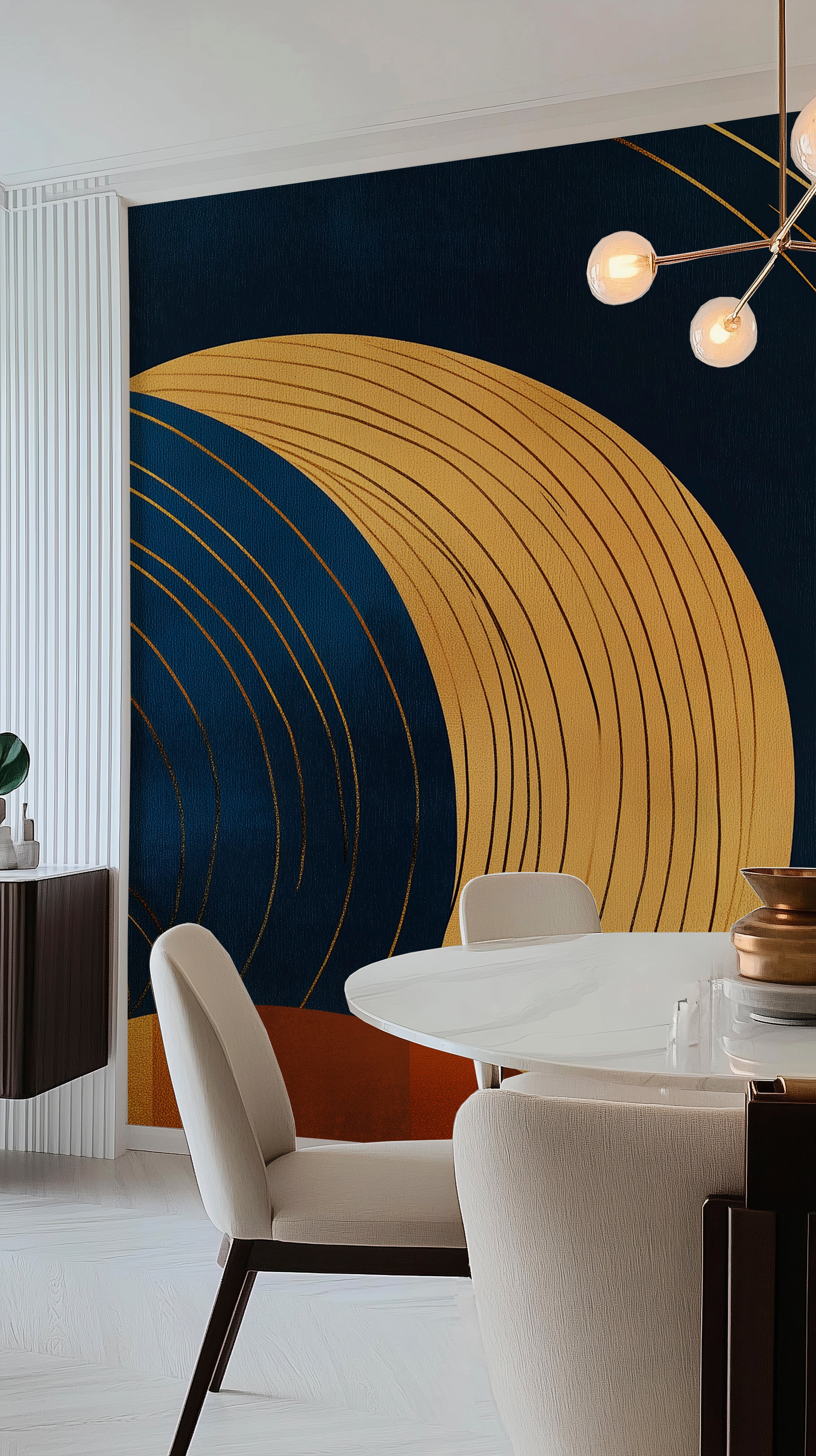 Colorful abstract mid-century wall mural.
Modern statement wallpaper with vintage charm.