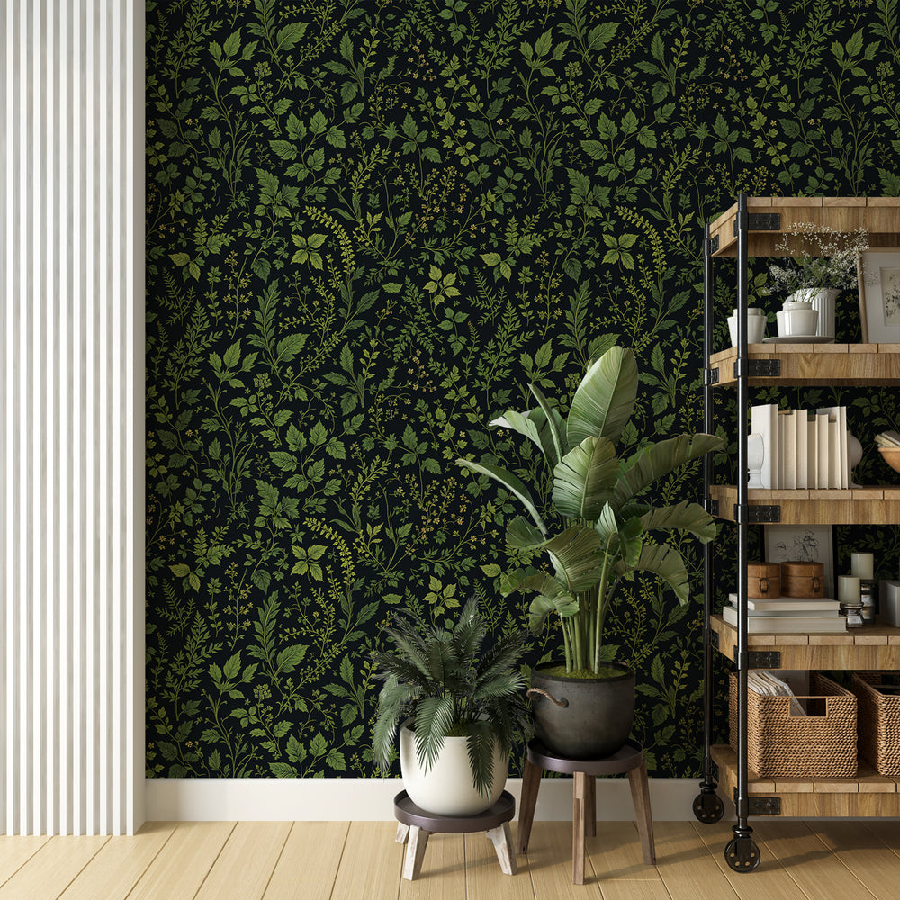 Dark Botanical Forest Fern Wallpaper - Peel and Stick Nature Wallpaper