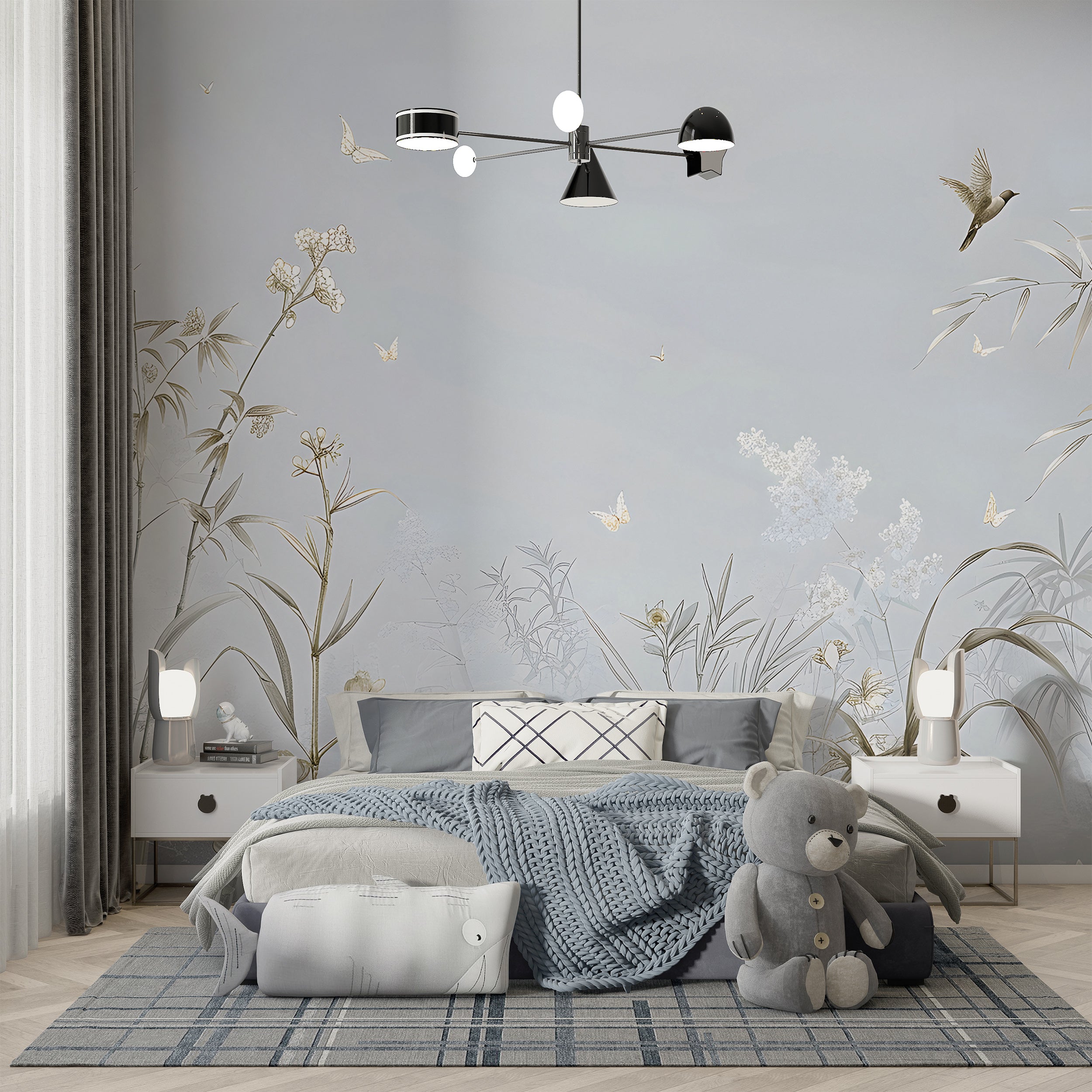Pastel-colored chinoiserie mural for interior design