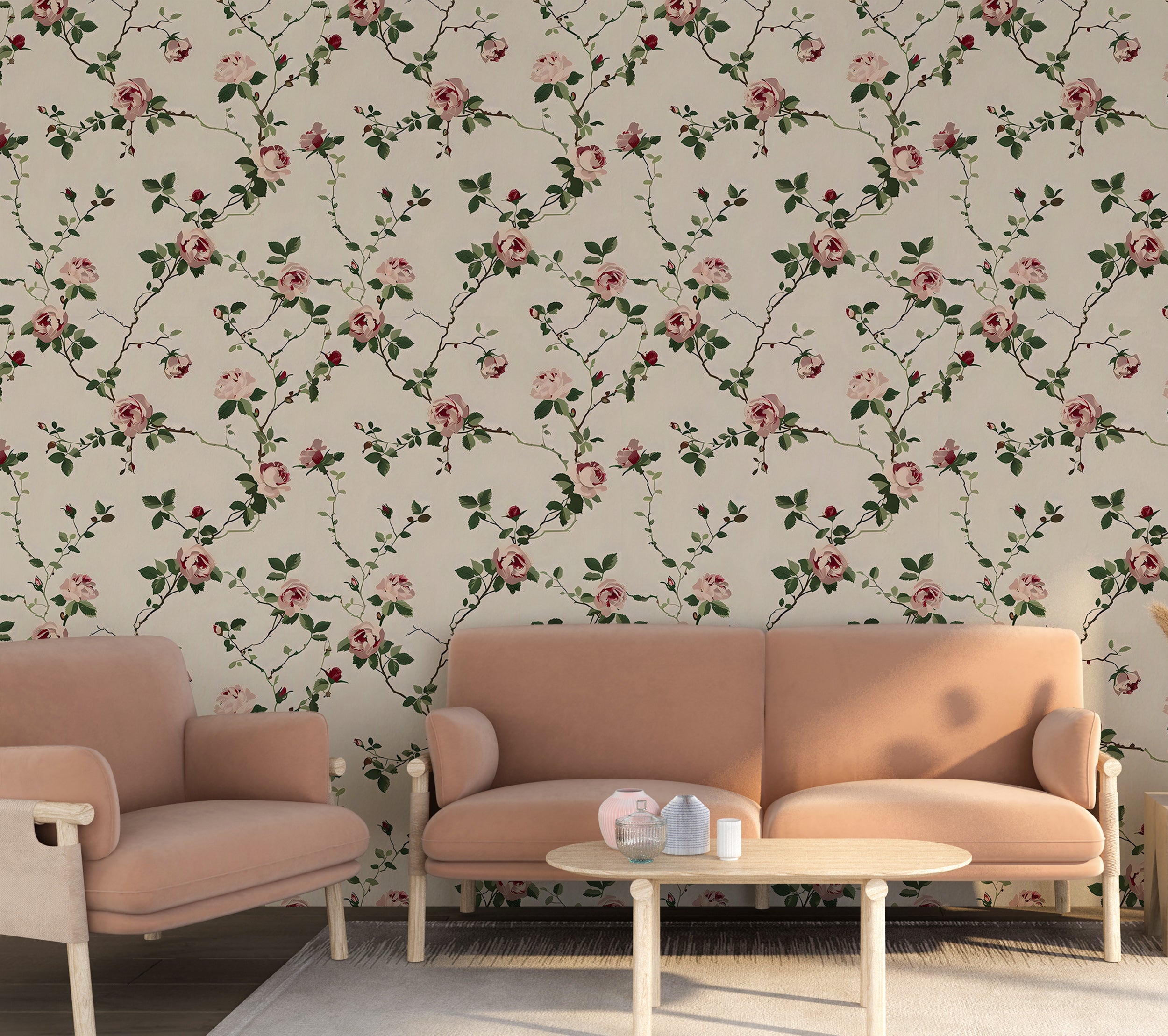 Beige Background Floral Wallpaper