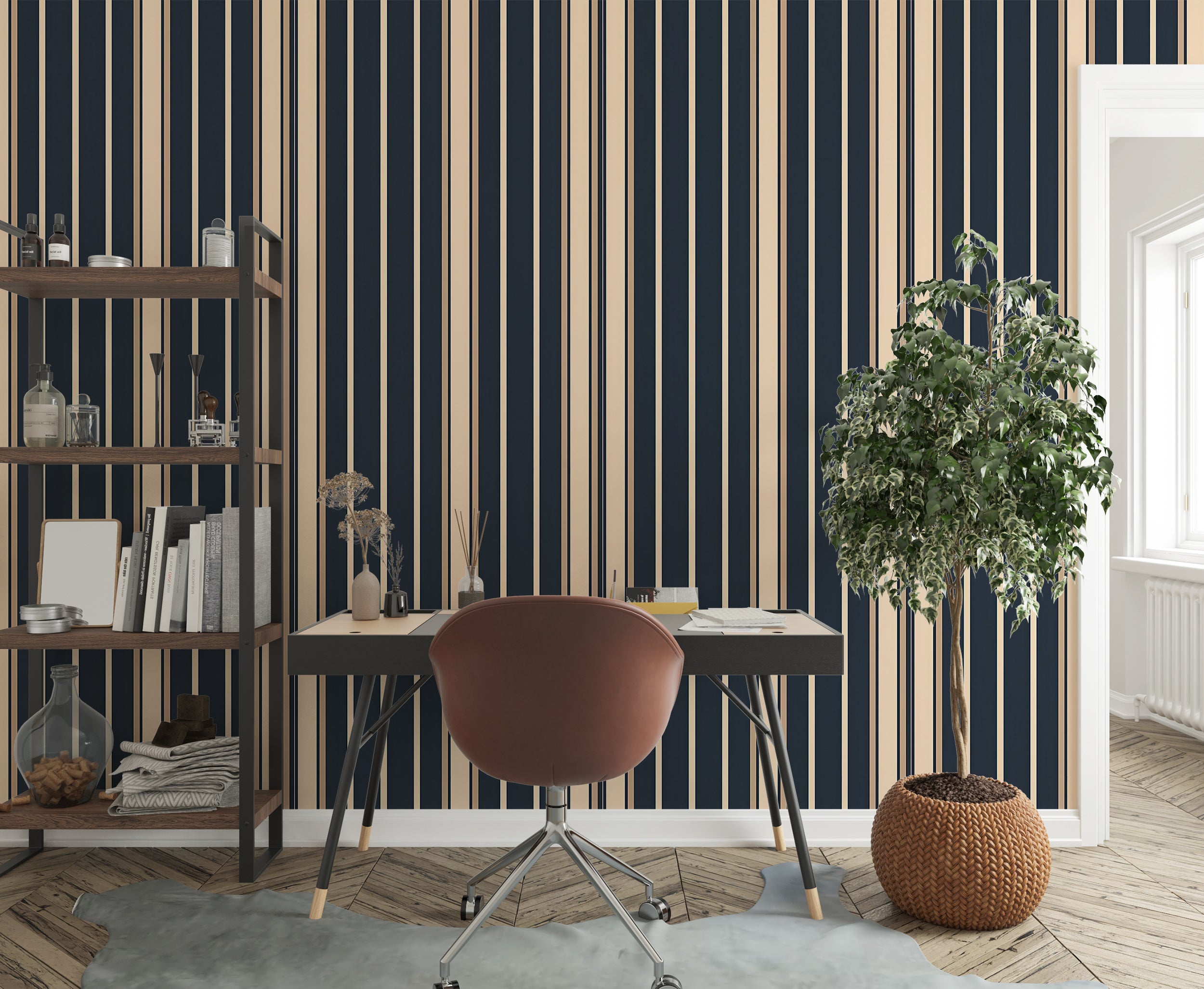 Navy Blue and Beige Wallpaper for Home Decor