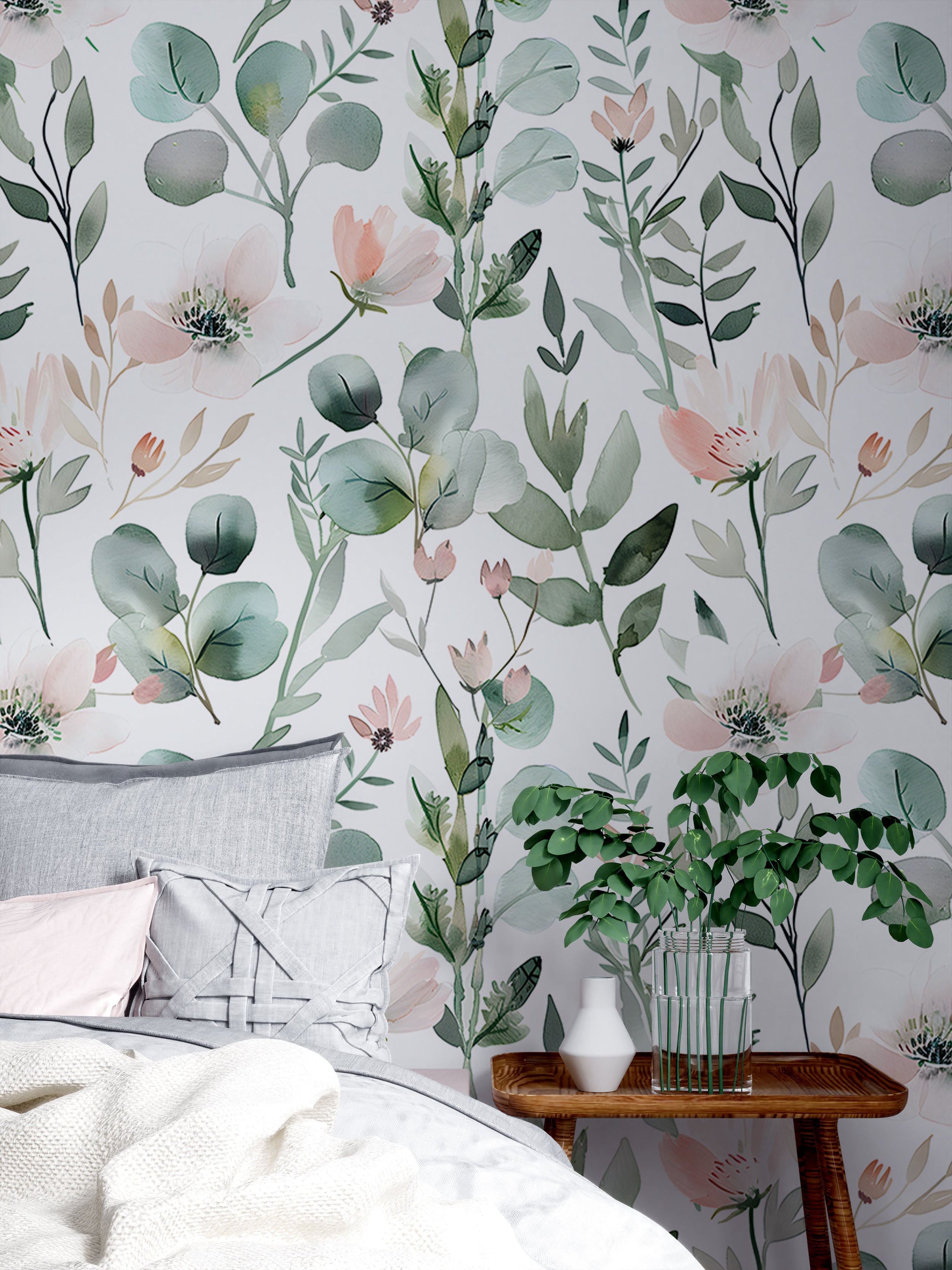 Peel and stick floral wallpaper for easy installation