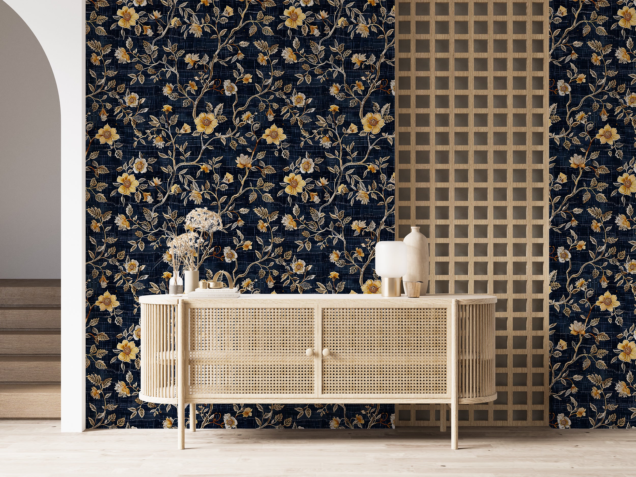 Navy and beige wall mural