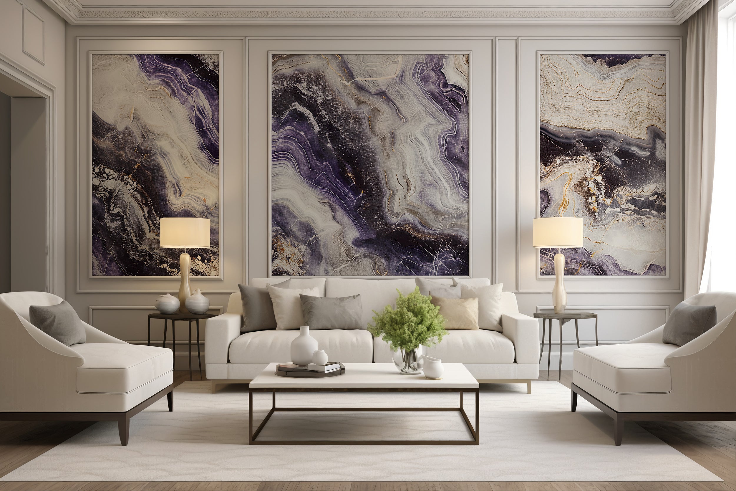 Removable purple and grey marble mural