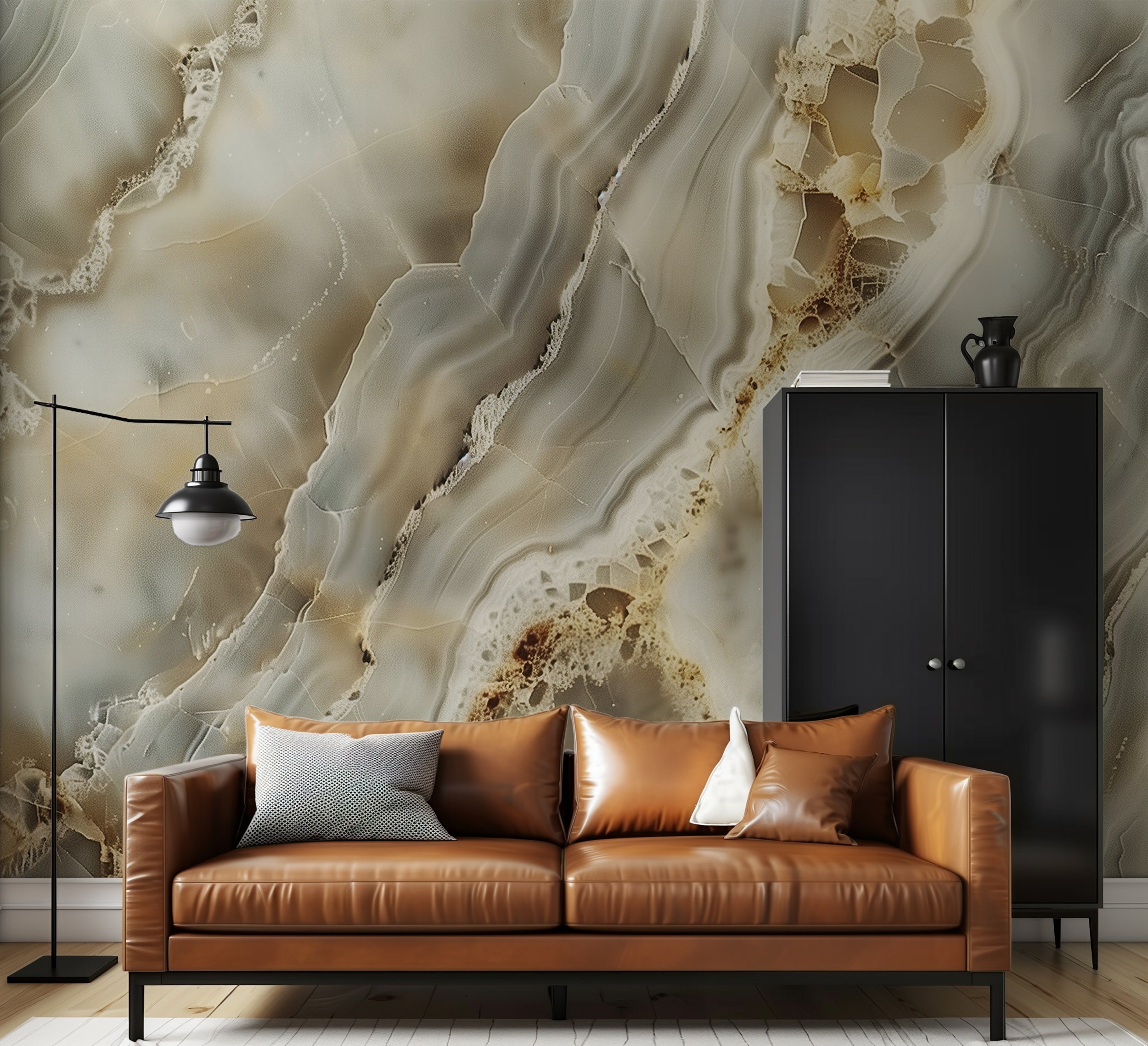 Grey beige gold marble wallpaper Soft stone texture wall mural