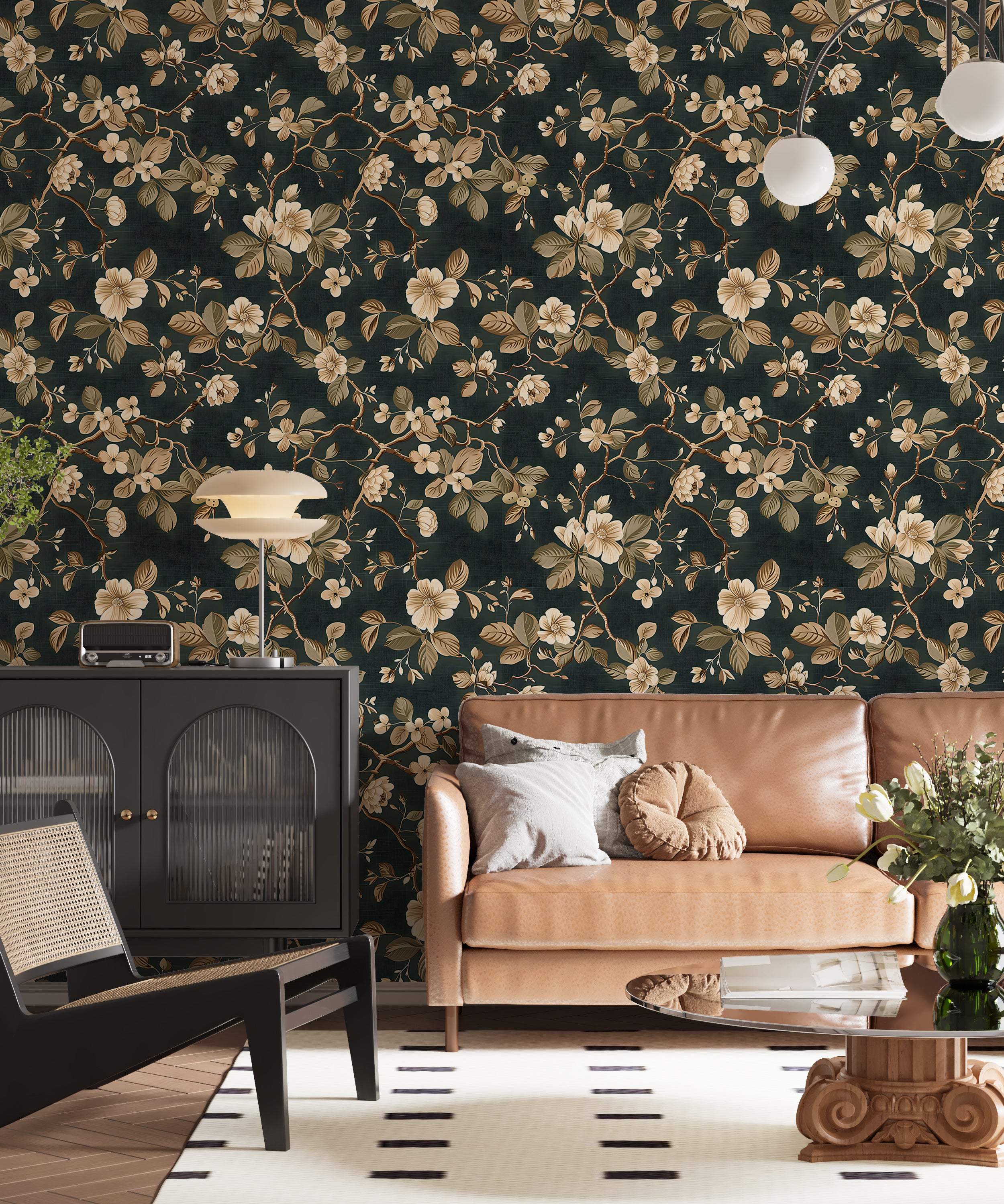 Dark floral peel and stick wallpaper