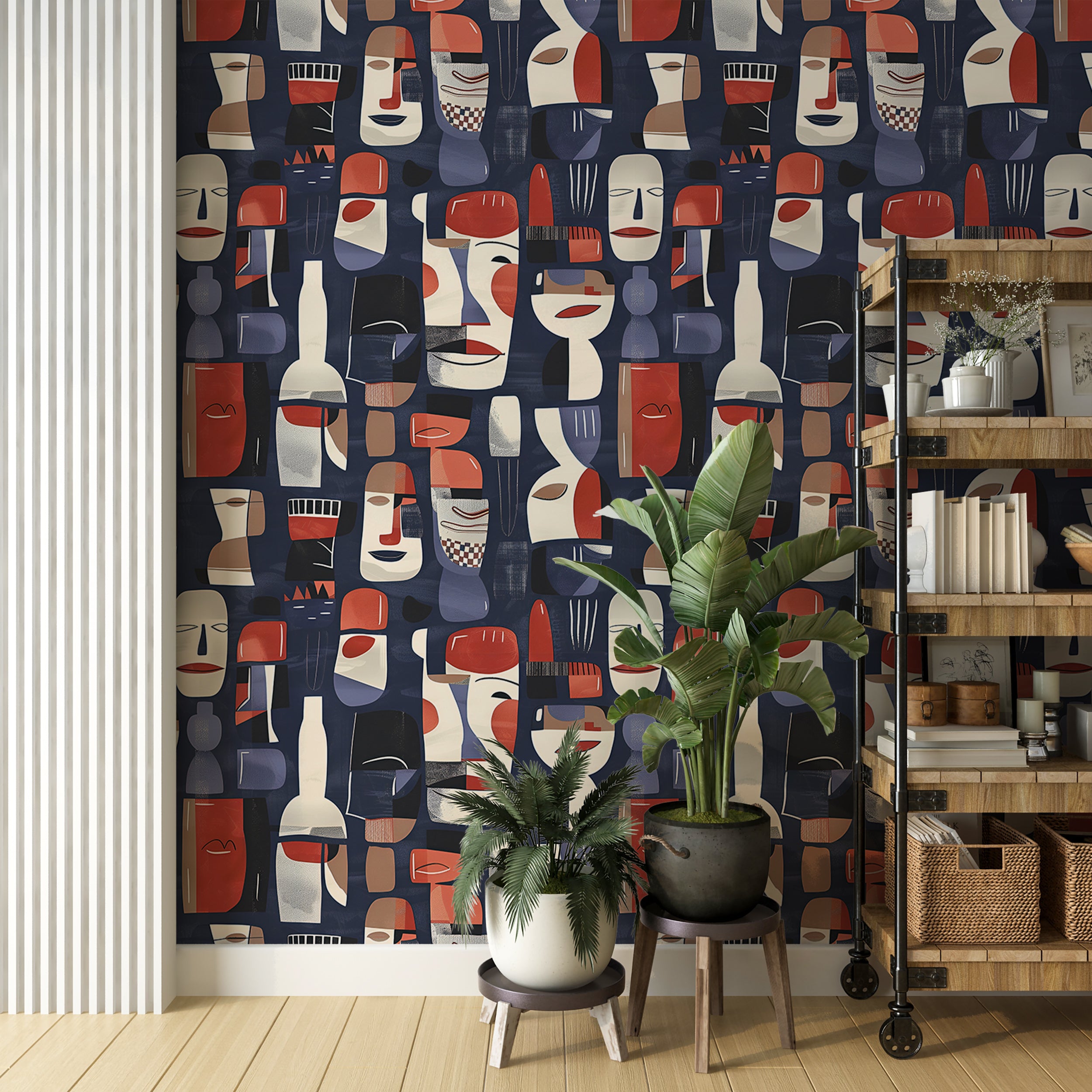 Art Deco geometric shapes wallpaper peel and stick Contemporary abstract faces peel and stick wallpaper