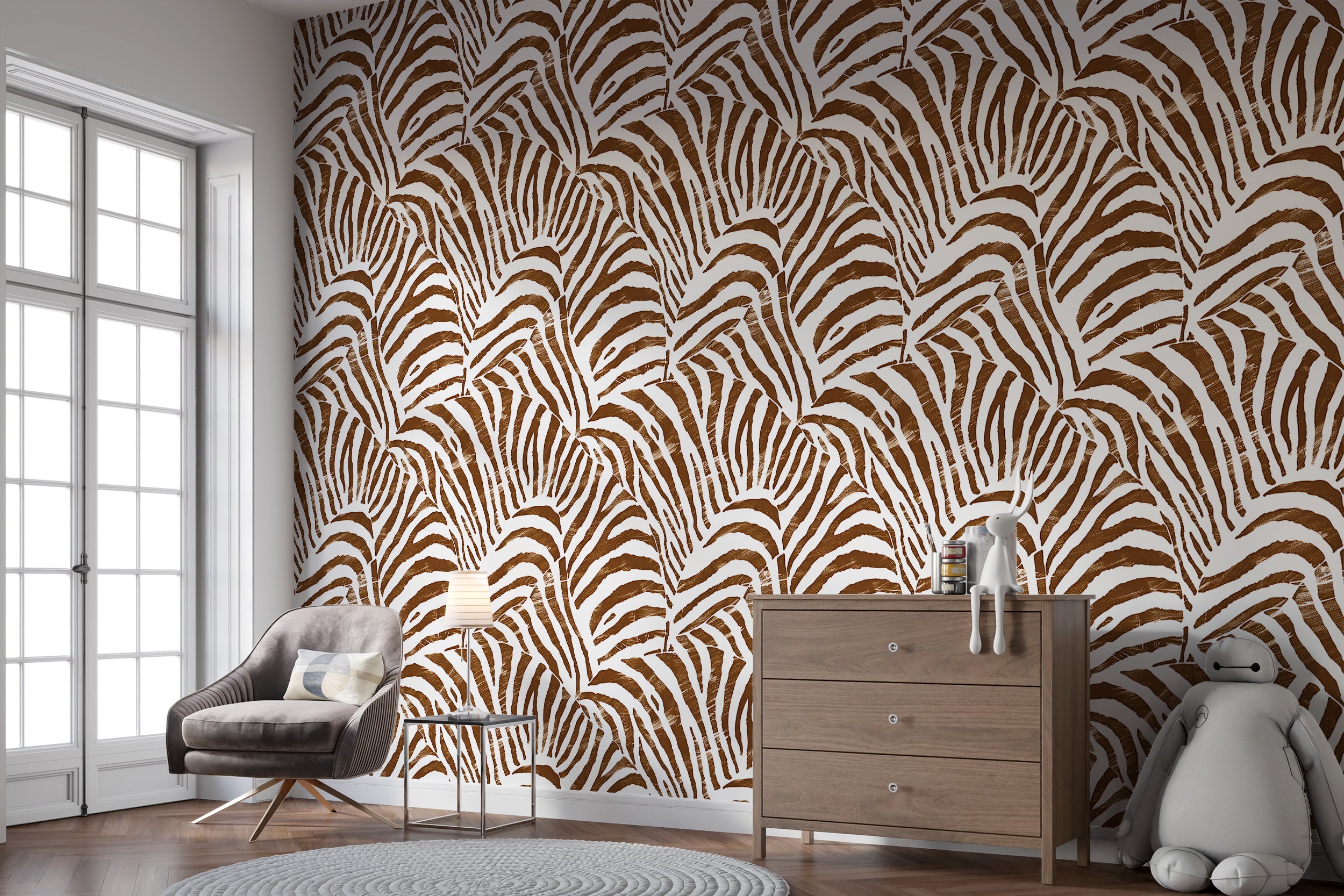 Abstract zebra skin wall decor Brown and white safari wallpaper