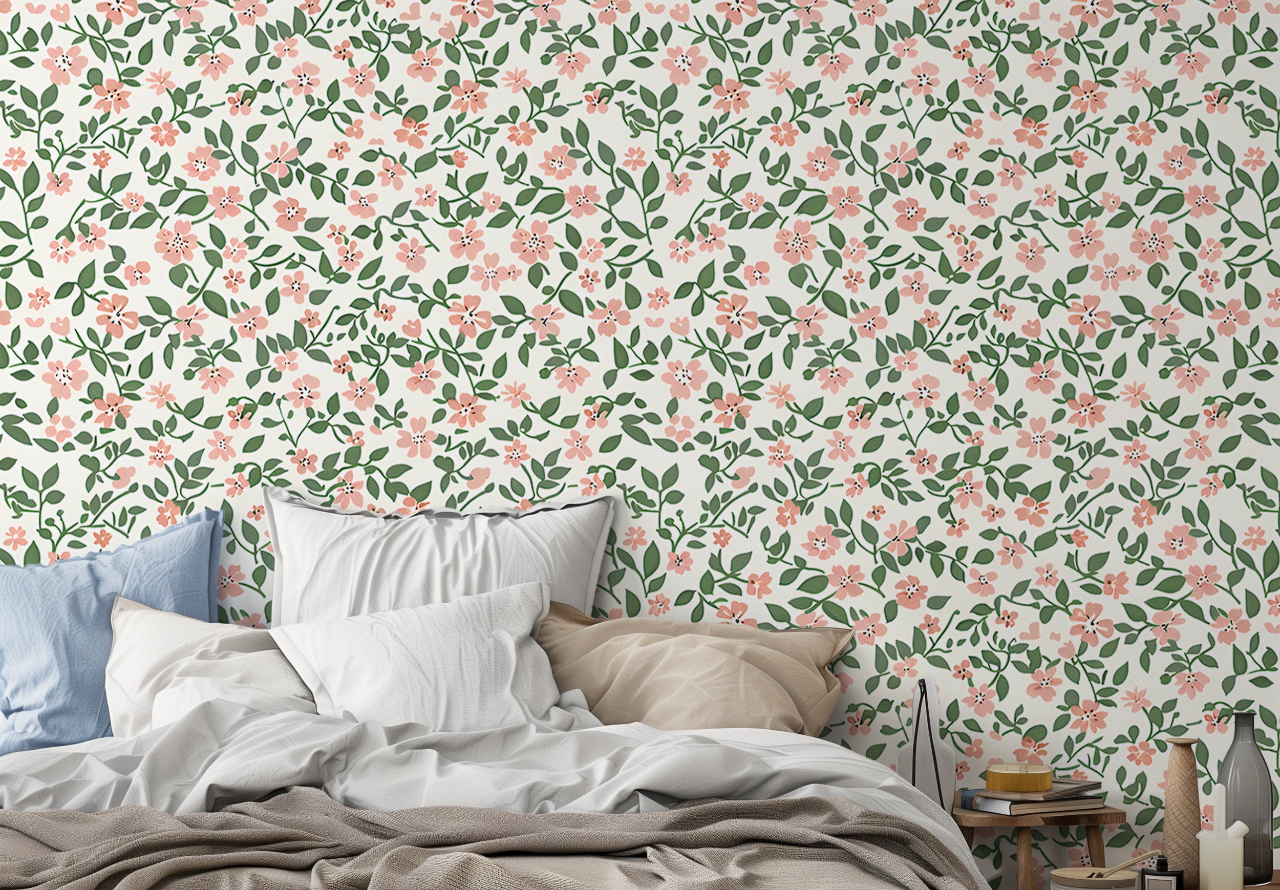 Watercolor botanical peel and stick wallpaper