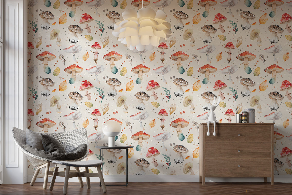 Mushroom Wallpaper - Watercolor Woodland Elements Wallpaper