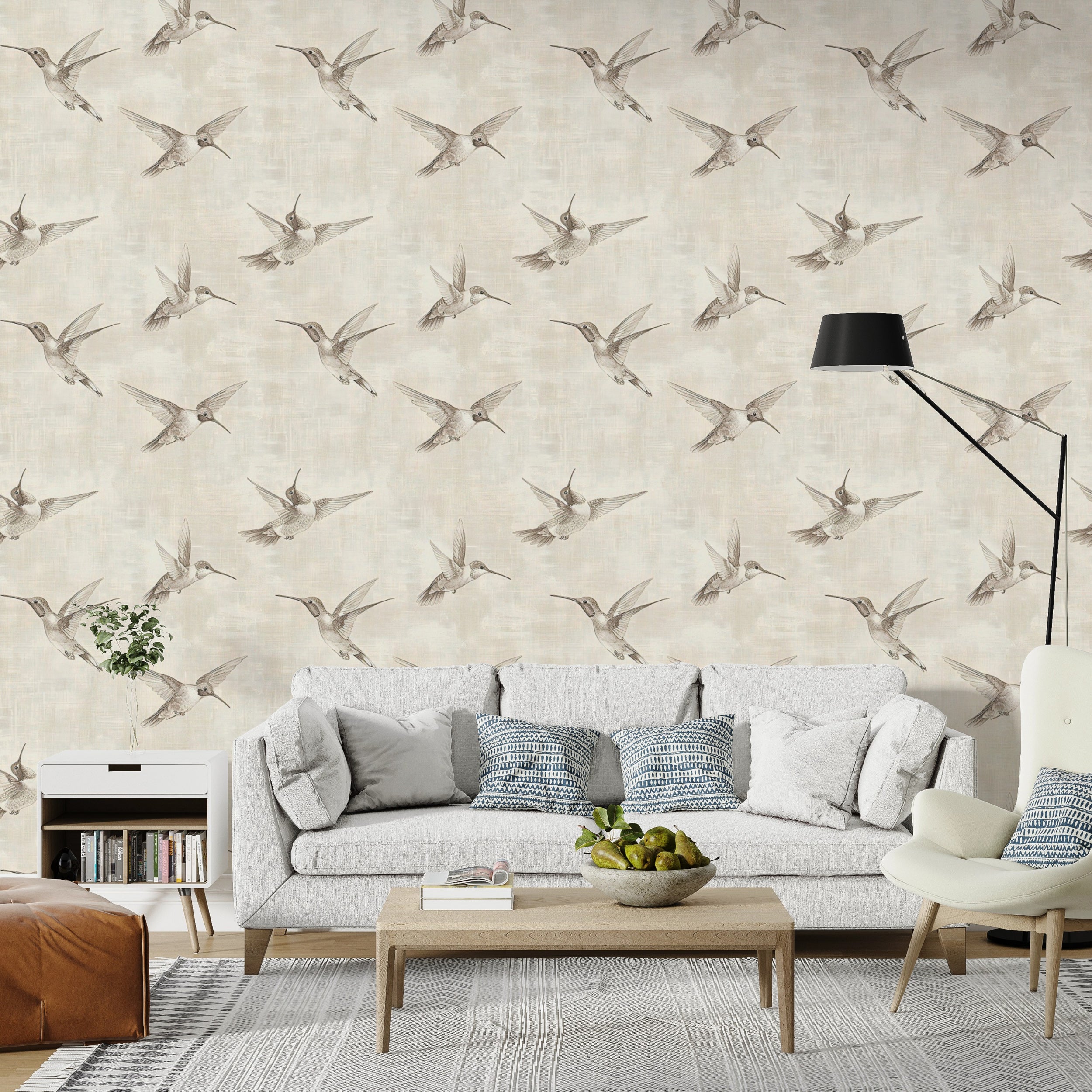 Modern birds wallpaper for bedrooms Easy-to-apply minimalist bird wallpaper