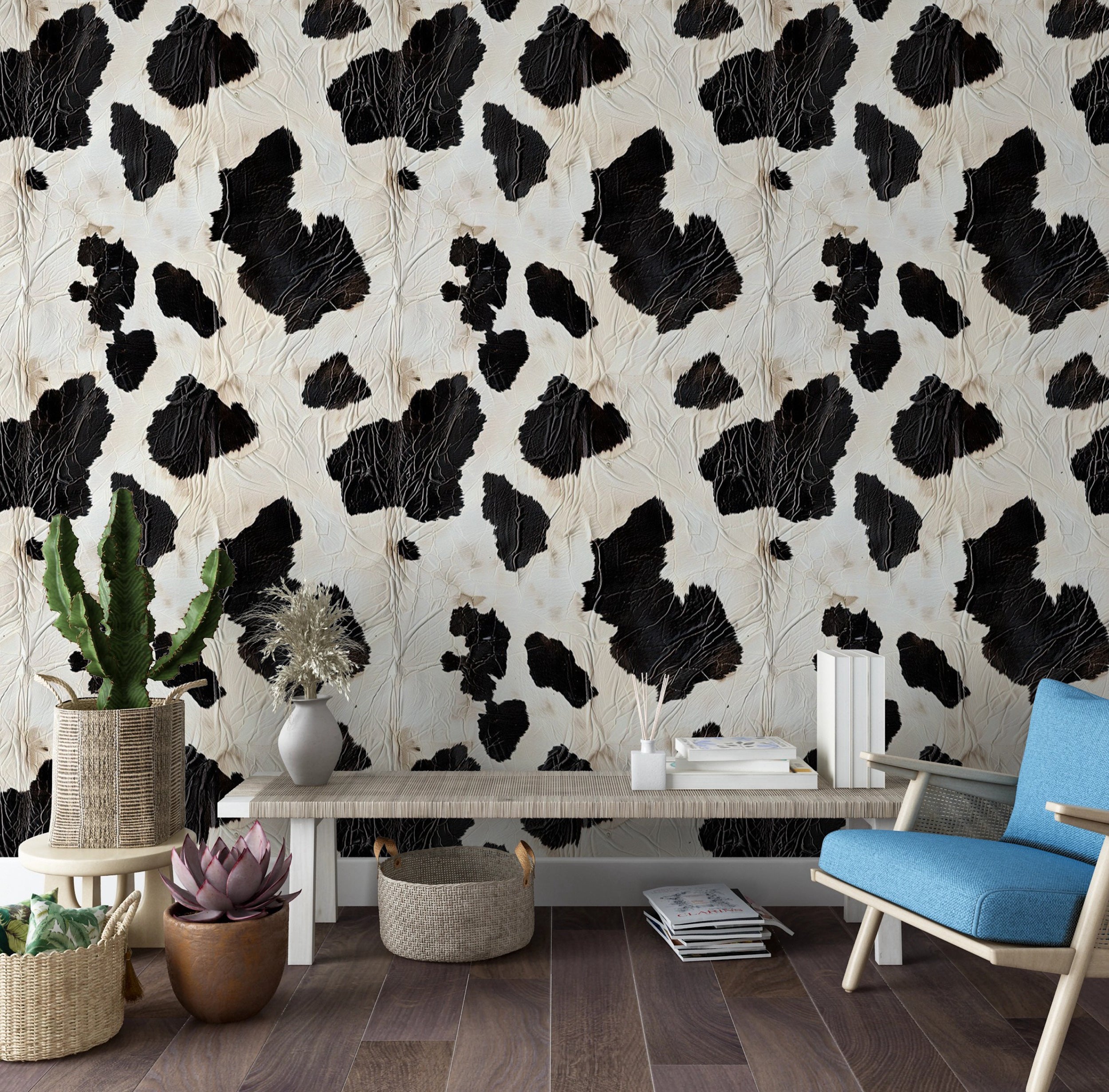 Bold cow print wallpaper for accent walls