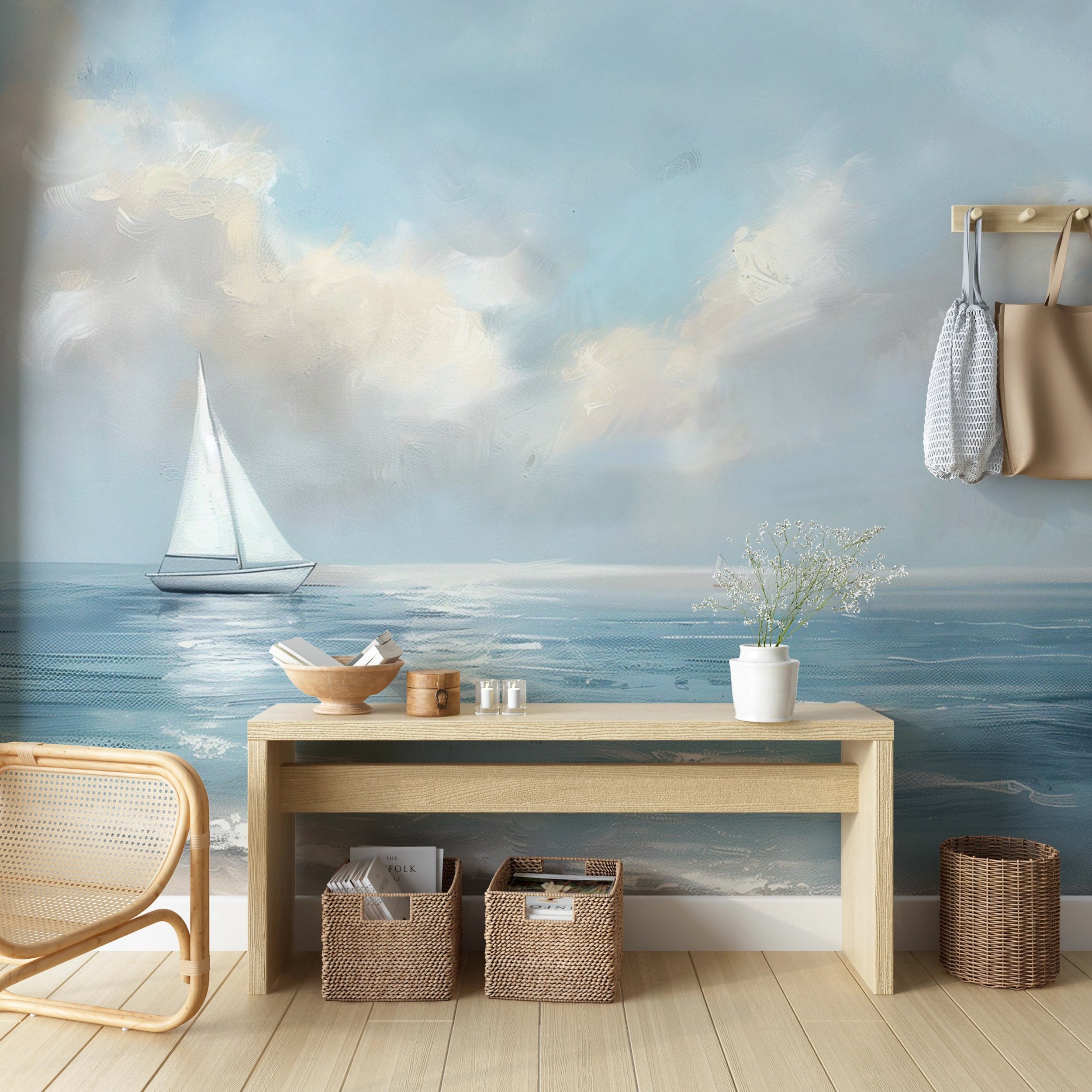 Removable watercolor ocean landscape wall art