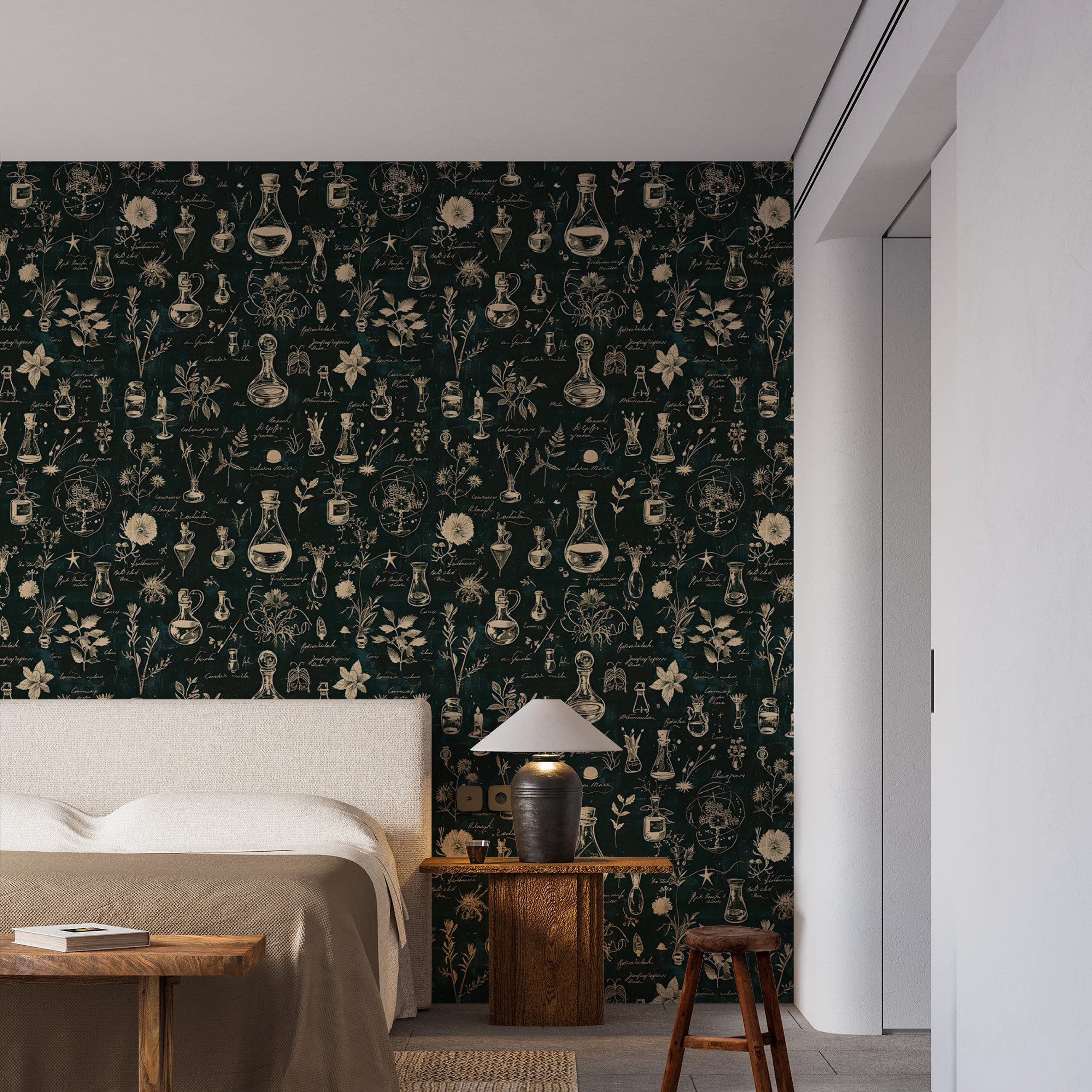 Easy-to-apply herbal wallpaper with magical elements