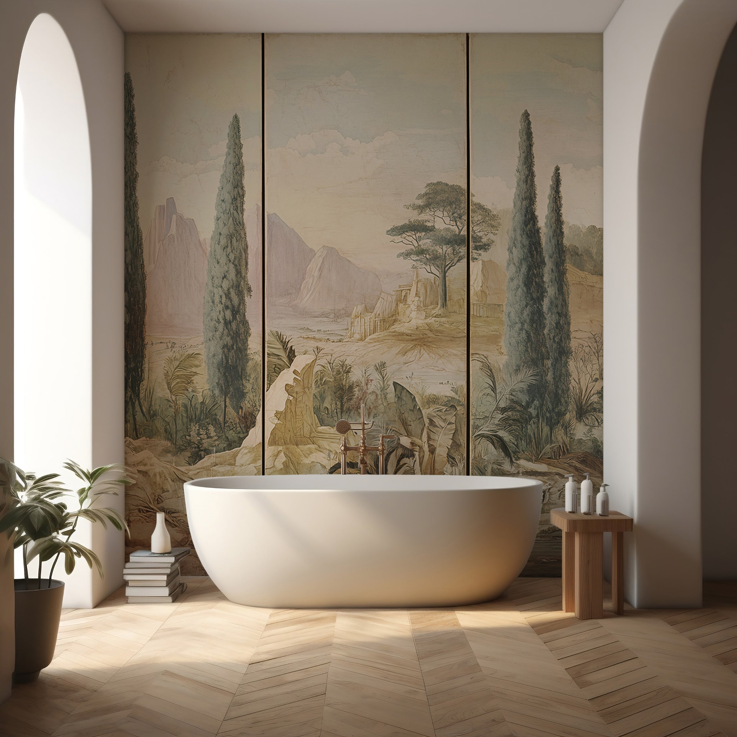 Old Greek ruins wallpaper in vintage style Easy-to-apply ancient wall mural with vintage panels